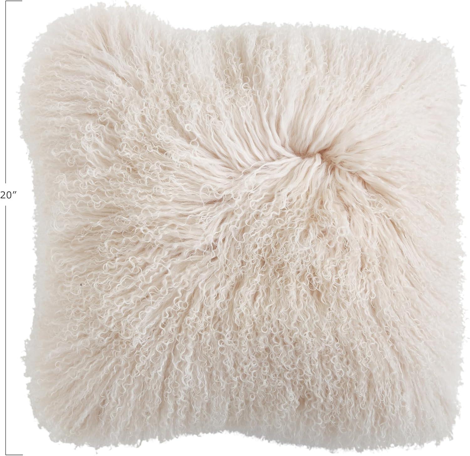 Cream Mongolian Lamb Fur Pillow Cover 20" x 20"