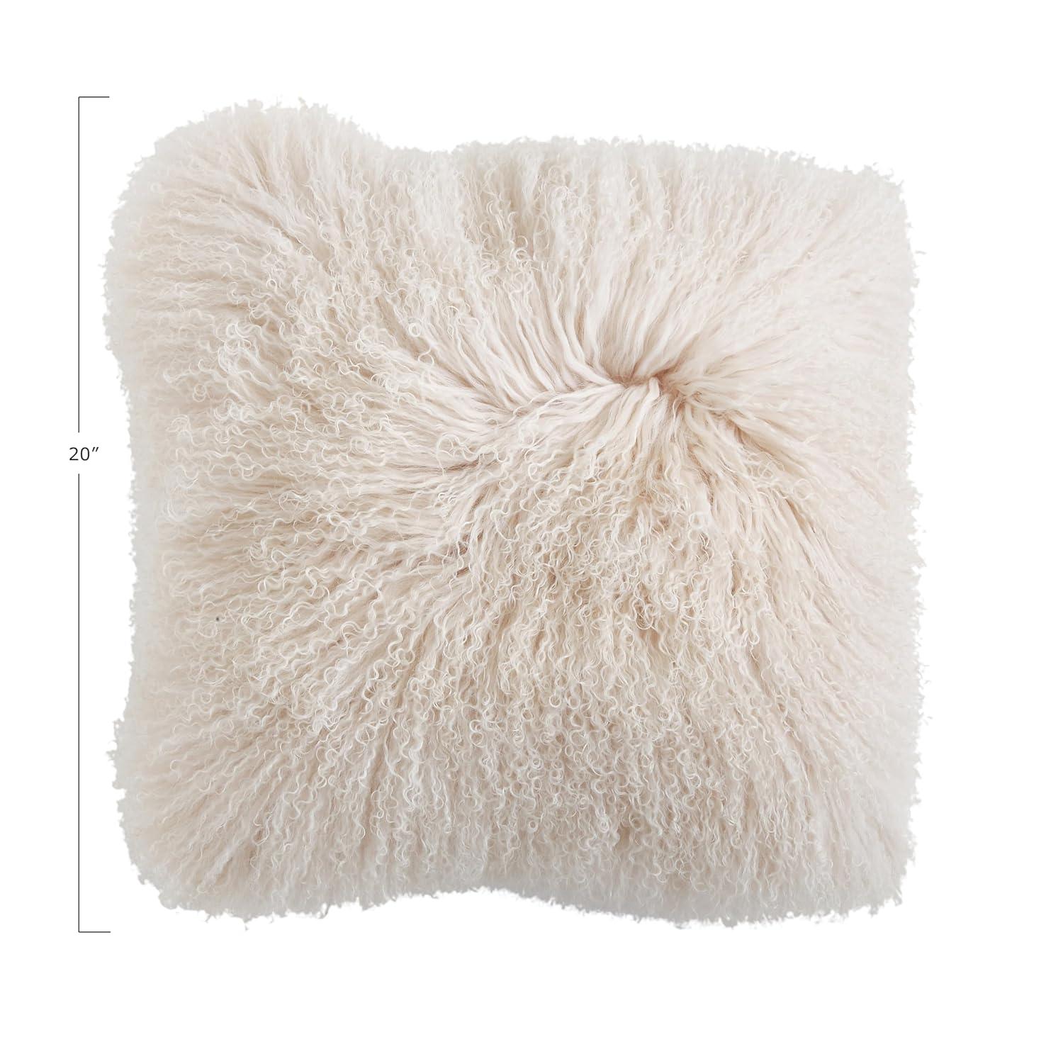 Creative Co-Op Mongolian Lamb Fur Pillow, Cream