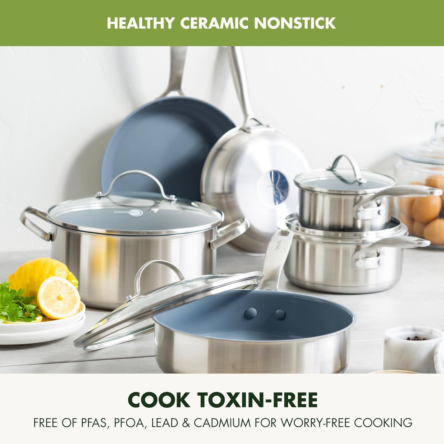 GreenPan 10-Piece Stainless Steel Ceramic Nonstick Cookware Set