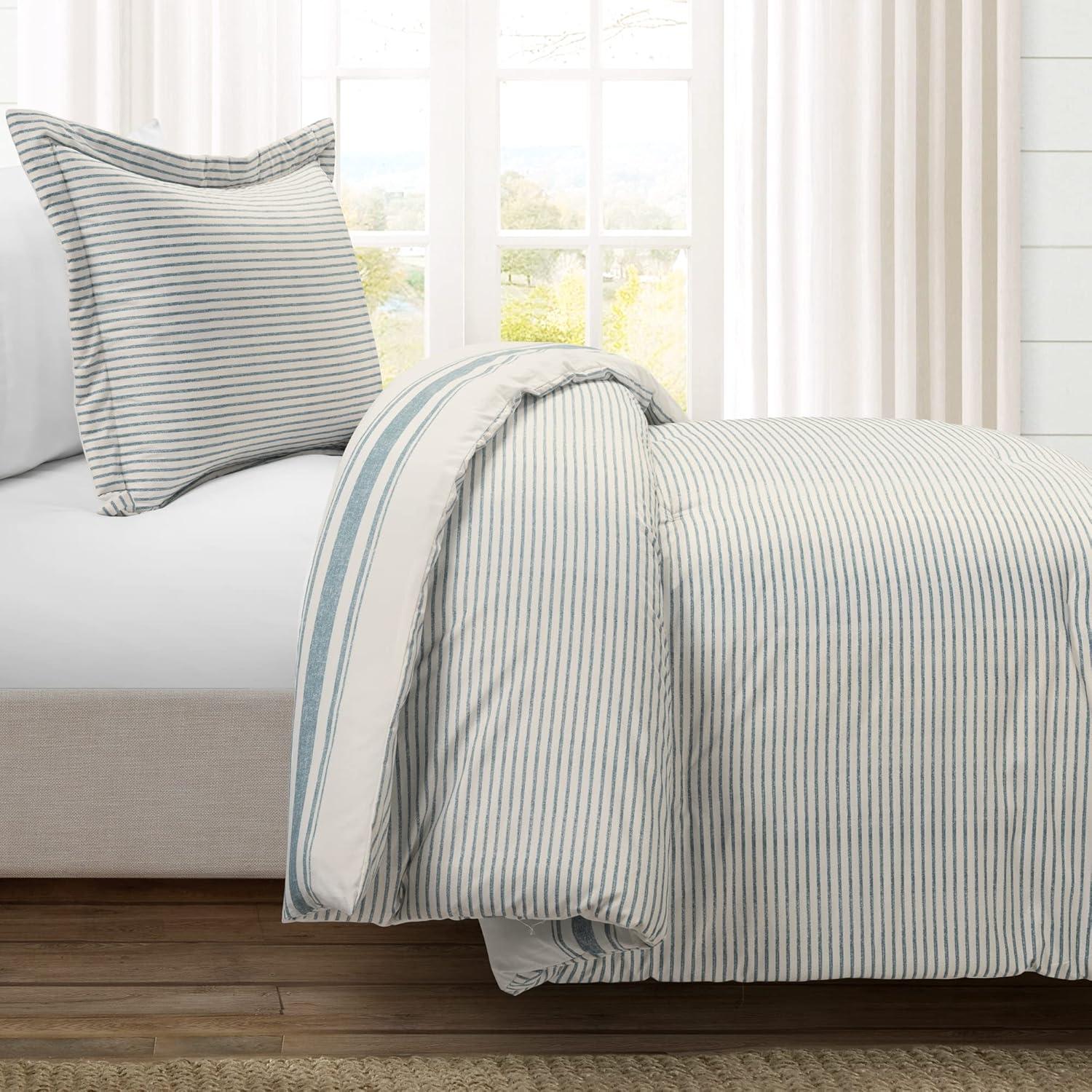 Farmhouse Stripe Reversible Cotton Comforter & Sham Set - Lush Décor