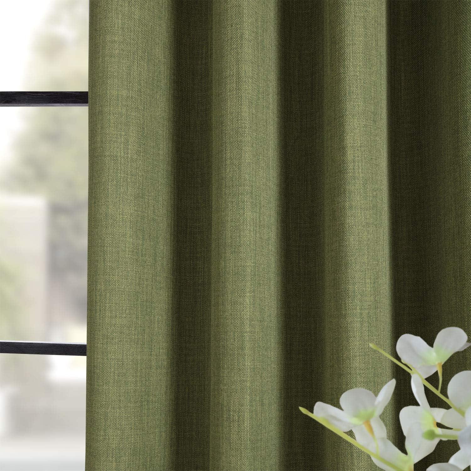 Tuscany Green Faux Linen Blackout Grommet Curtain Panel