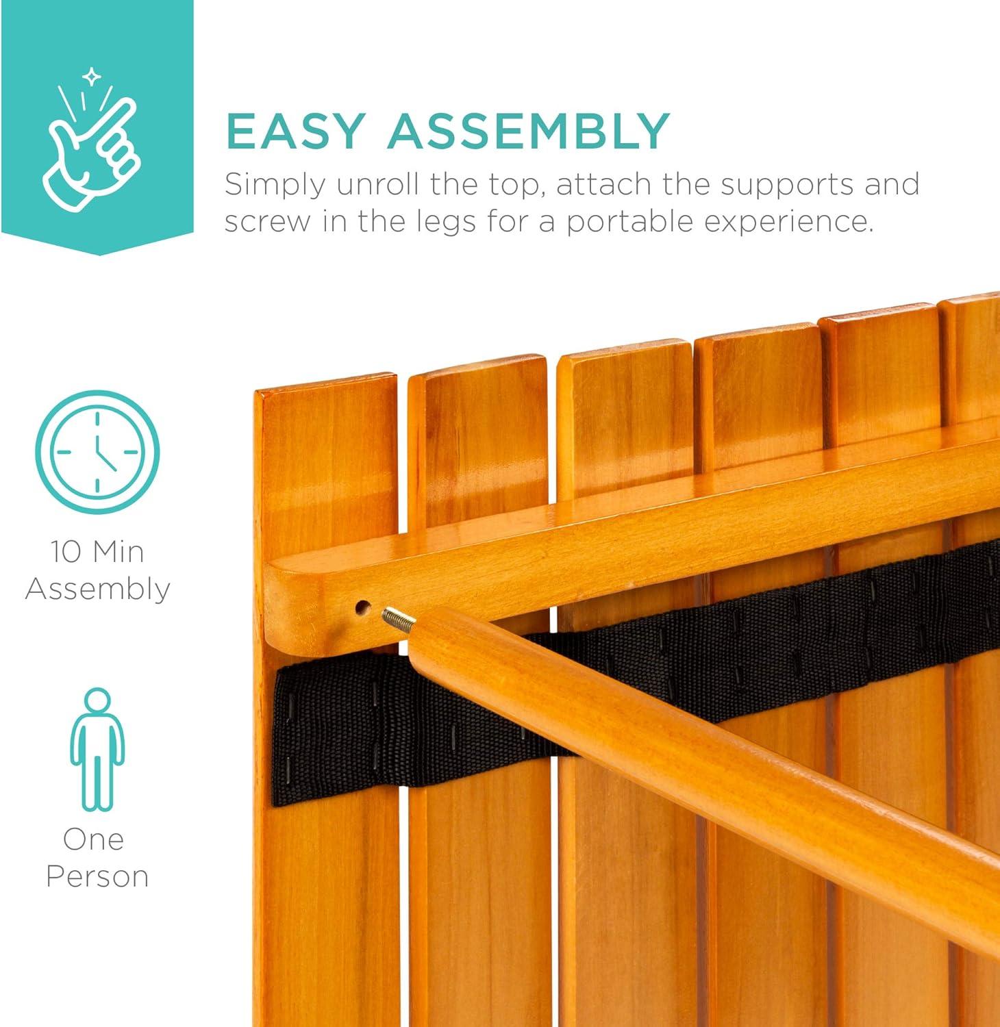 KIBNOF Best Choice Products 28x28in Foldable Indoor Outdoor All-Purpose Portable Wooden Table for Picnics, Camping, Beach, Tailgating, Patio, Kitchen, Living Room w/Carrying Case - Brown