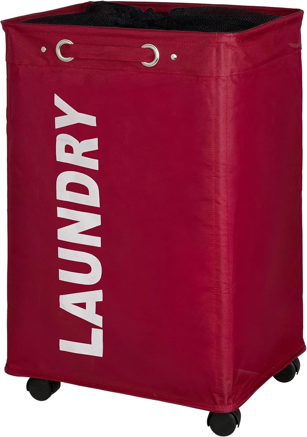 Laundry Basket with Wheels, Sorter, With Lid, Storage, Laundry Hamper, Laundry Bin, Slim red