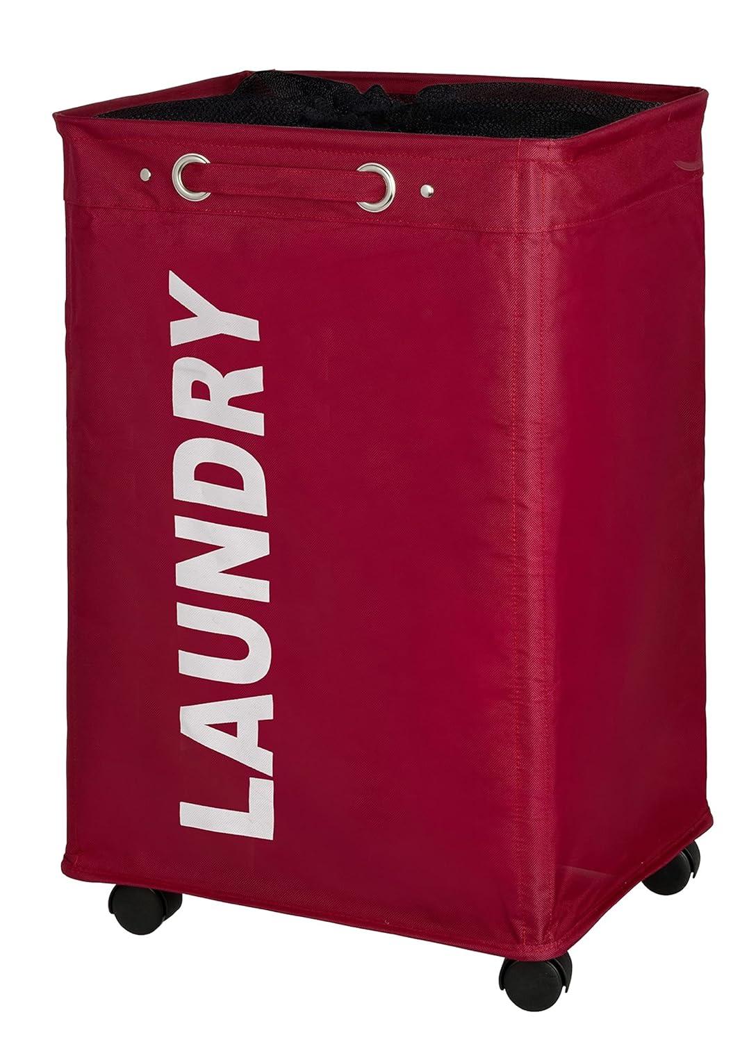 Laundry Basket with Wheels, Sorter, With Lid, Storage, Laundry Hamper, Laundry Bin, Slim red