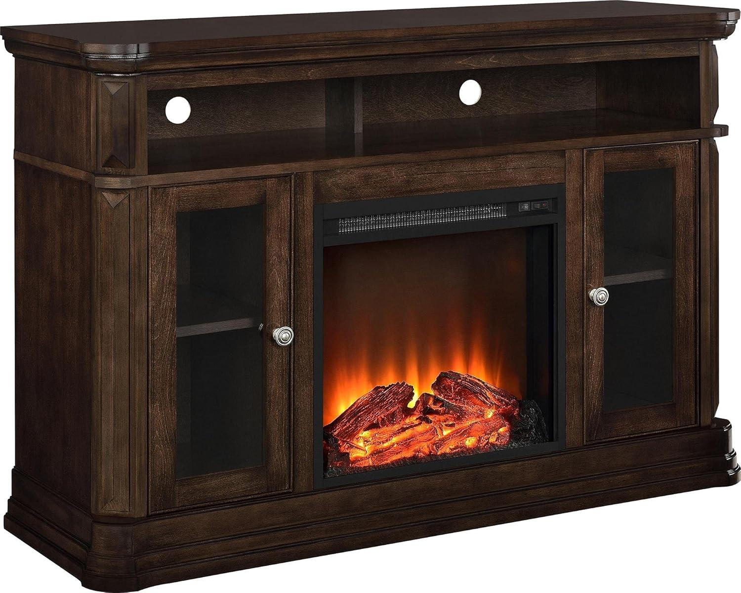 Espresso Transitional Electric Fireplace TV Console with Cabinet