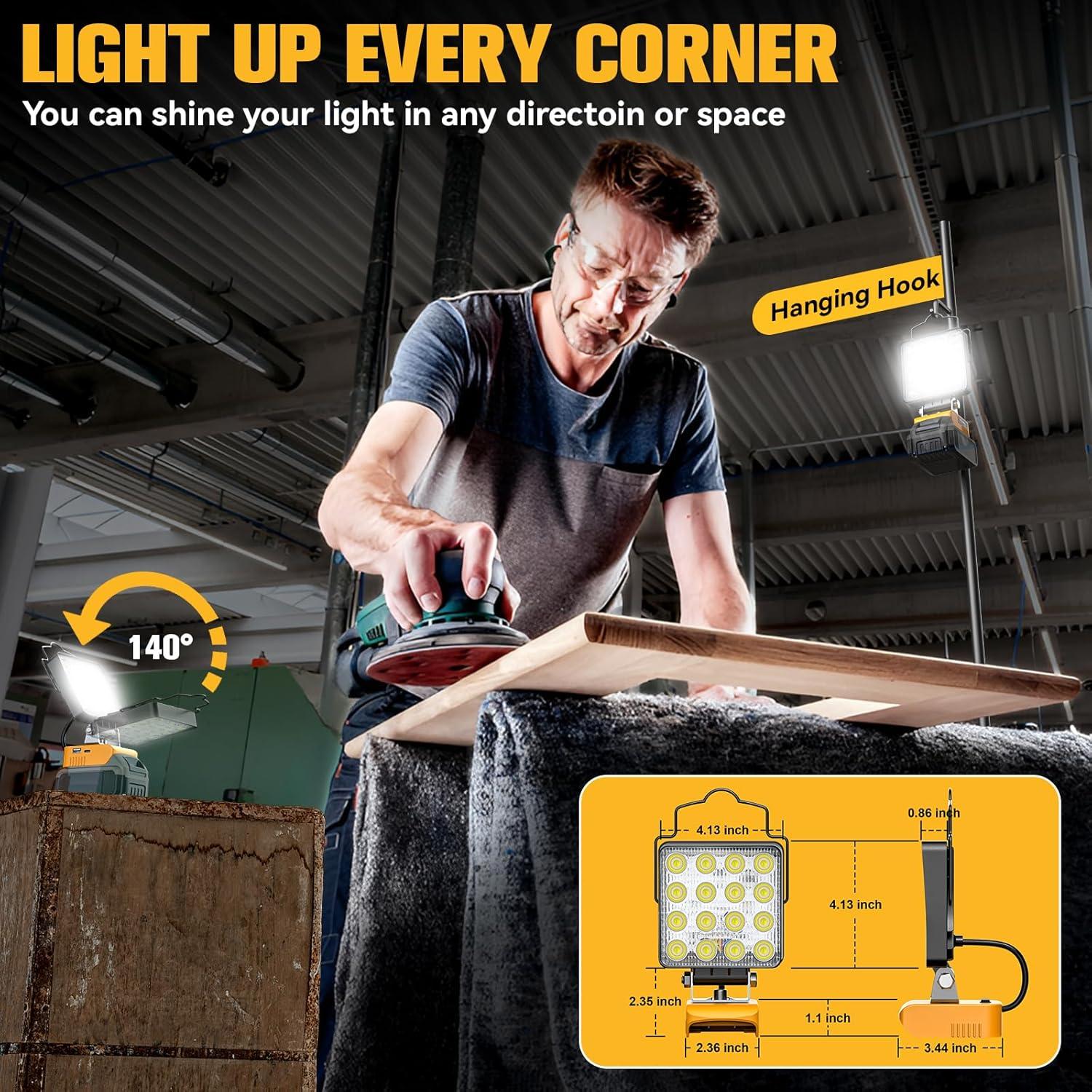 AnTom LED Work Light , 48W 4800LM LED Flood Light for Outdoor and Job Site Lighting- Dimmable Design