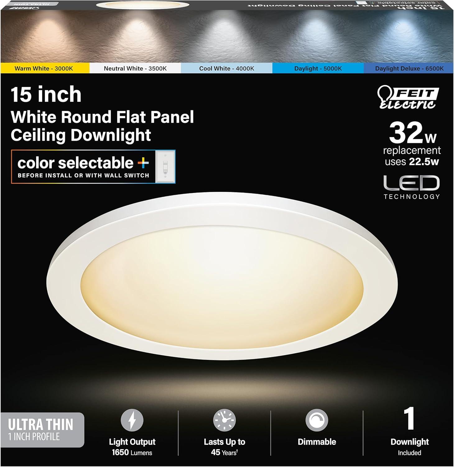 Feit Electric Flush Mount LED Round Flat Panel Light, White
