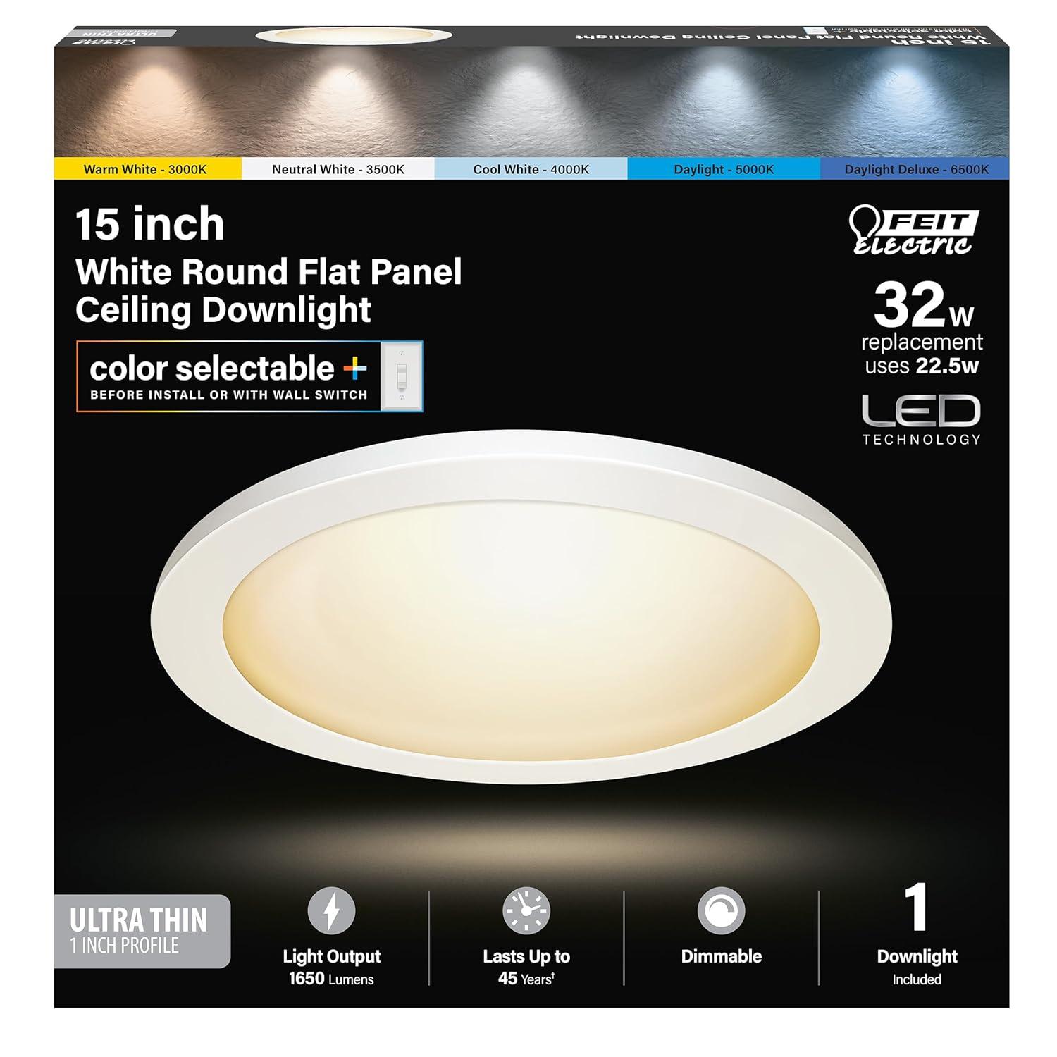 Feit Electric Flush Mount LED Round Flat Panel Light, White