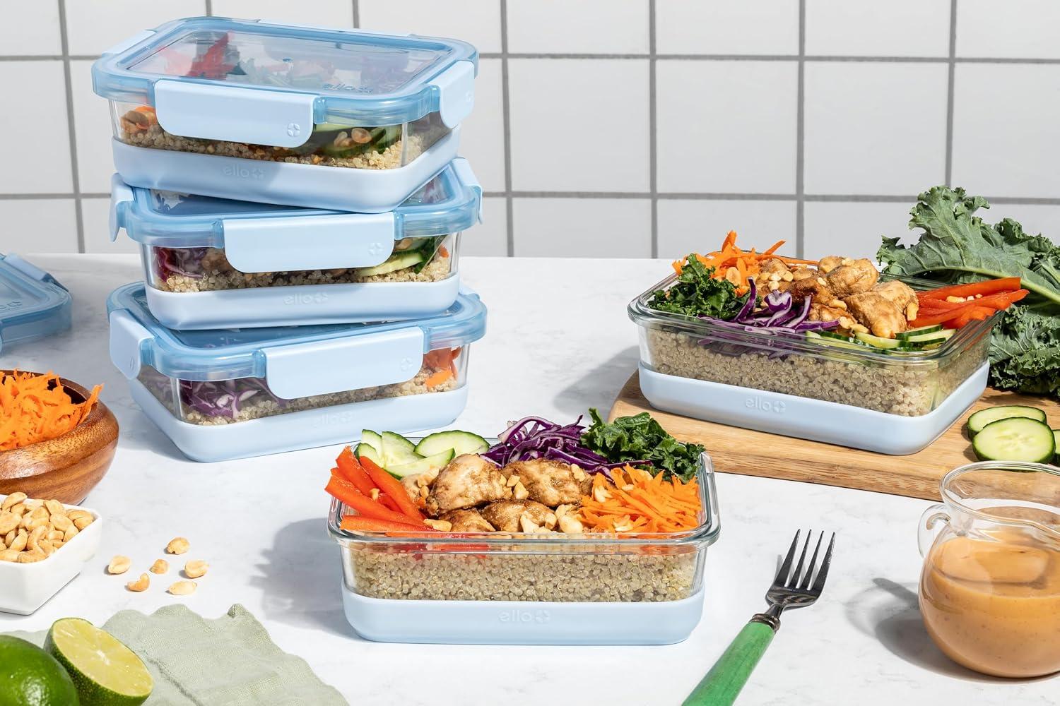 Ello 10pc Glass Meal Prep Food Storage Container Set Blue: BPA-Free, Microwave & Oven Safe, 5 Containers with Lids