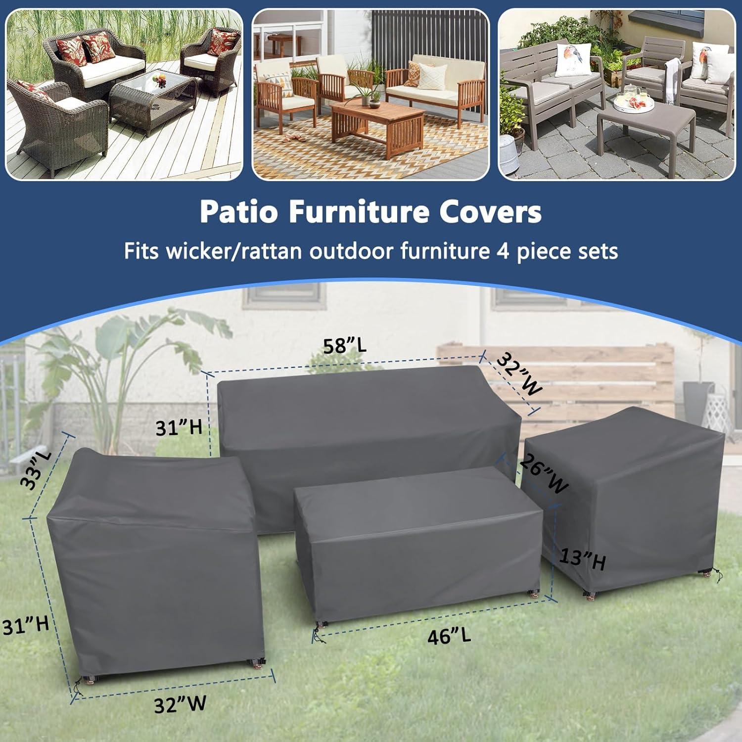 Arlmont & Co. Heavy Duty Waterproof Patio Furniture Set Covers for 4 Pieces Outdoor Conversation Set