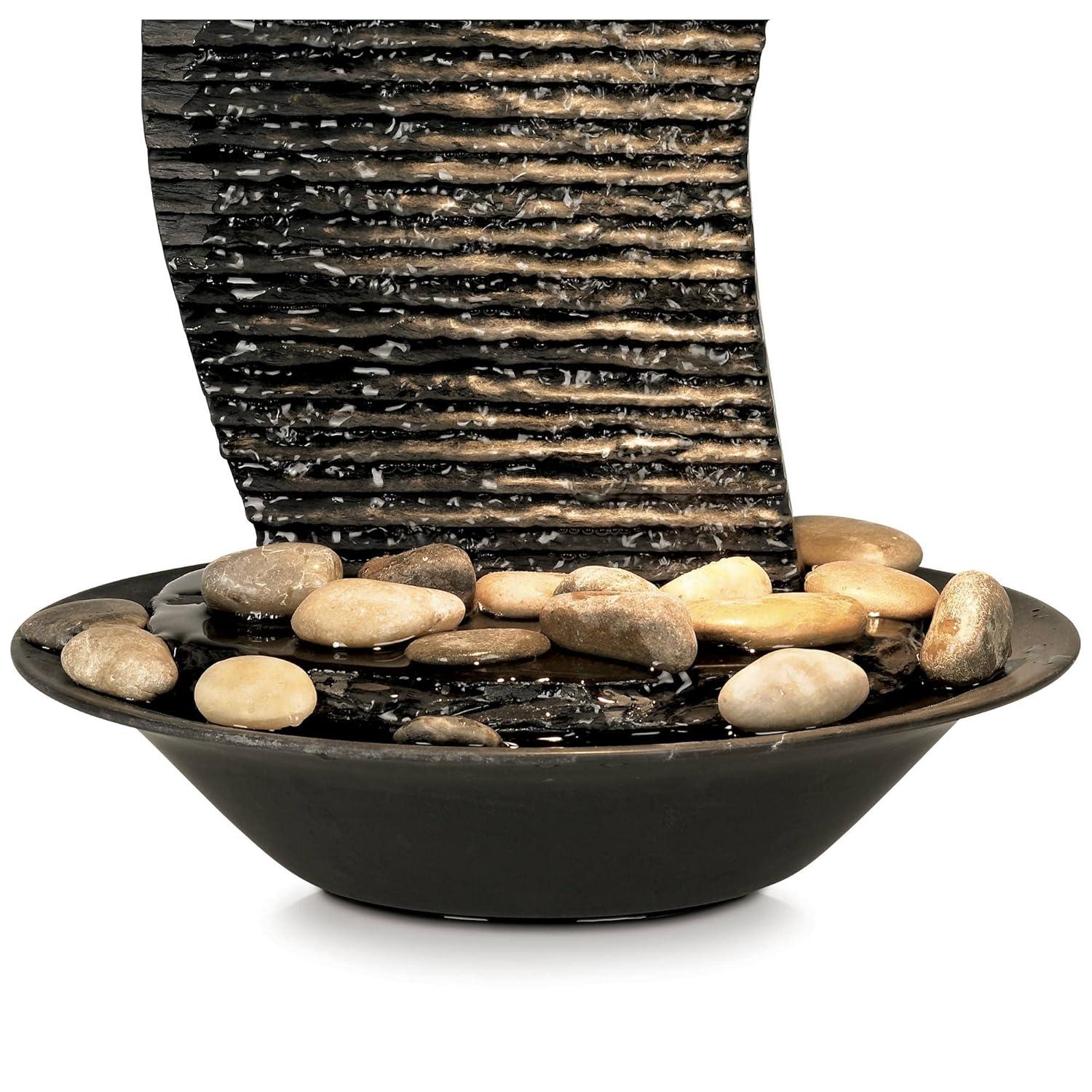 John Timberland Water Ripple Japanese Zen Waterfall Ripple Indoor Tabletop Fountain with Light 17 1/4" for Table Office Desk Home Bedroom Living Room