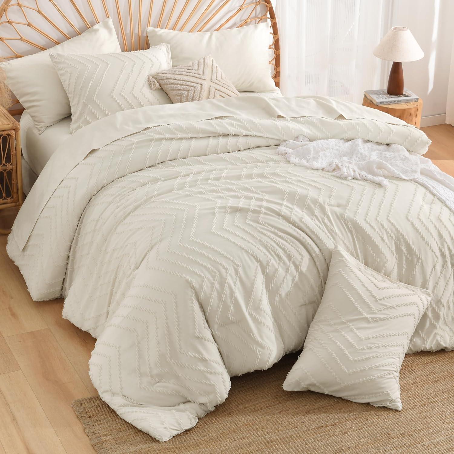 Andency Emerald Dark Green Comforter Set Full, Bed in a Bag 7 Pieces Boho Tufted Bedding Set, All Season Bed Sets with 1 Comforter, 2 Pillow Shams, 2 Pillowcases, 1 Flat Sheet, 1 Fitted Sheet