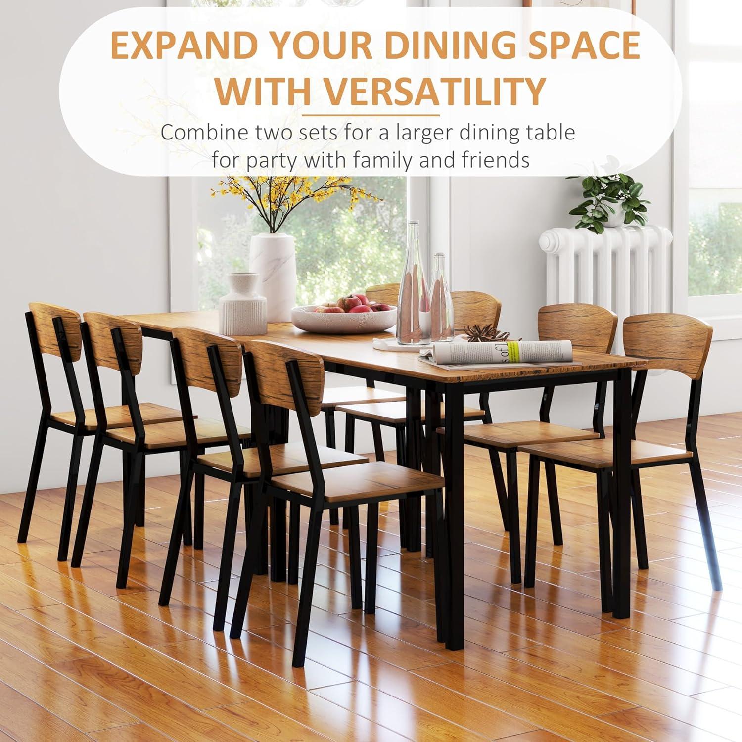 5 Piece Industrial Dining Table Set For 4, Recgular Kitchen Table And Chairs, Dining Room Set For Small Space