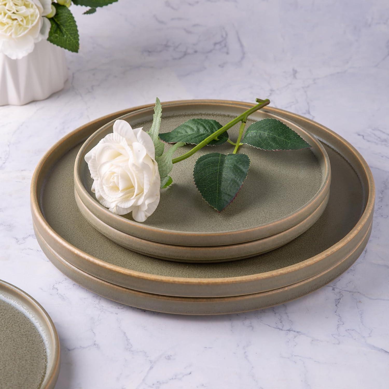 Matte Army Green Ceramic Dinner Plates Set of 4