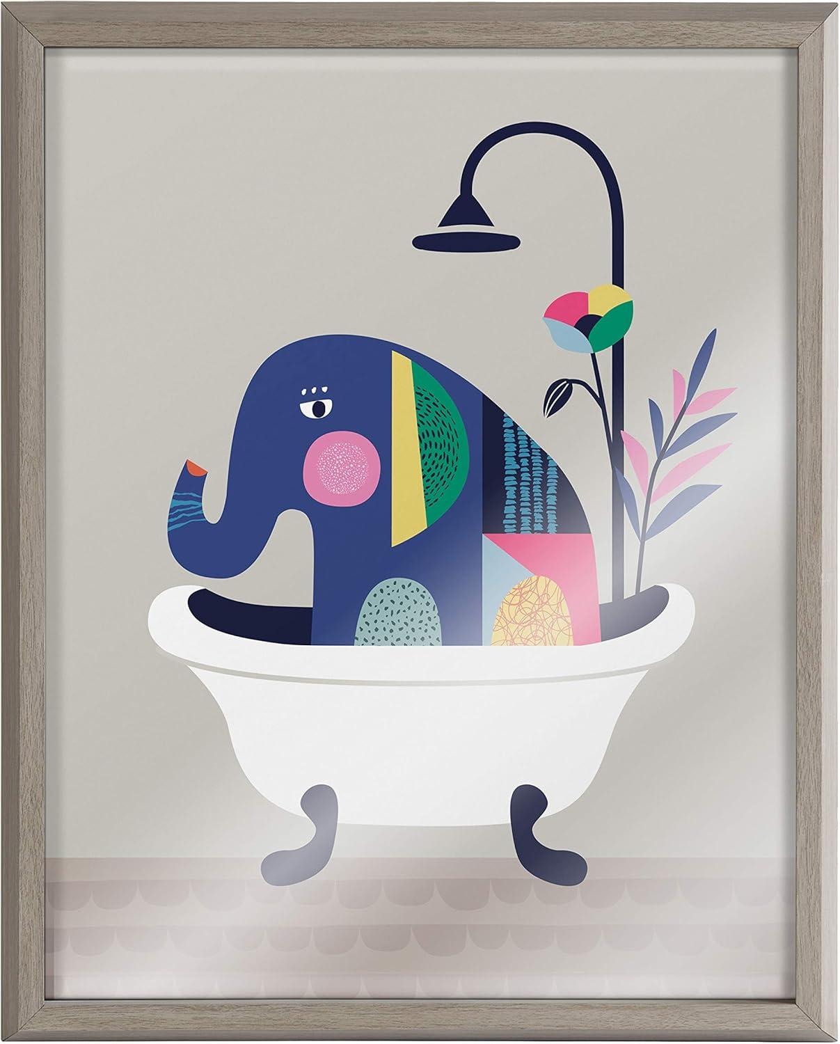 16" x 20" Blake Mid Century Elephant in The Tub by Rachel Lee Framed Printed Glass Gray - Kate & Laurel All Things Decor