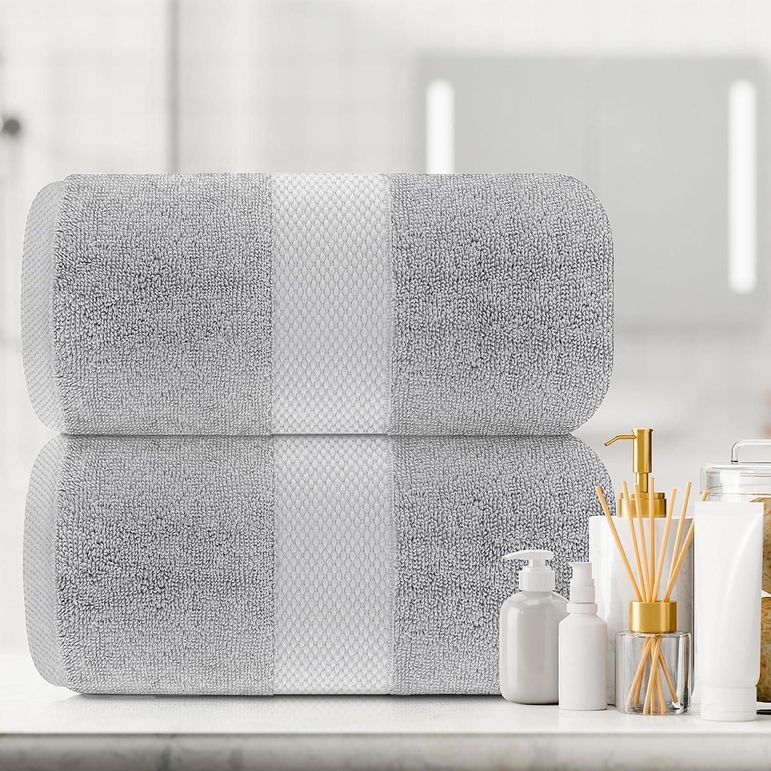 White Classic Luxury 100% Huge Cotton Bath Sheets Set of 2 - 35x70" Light-Grey