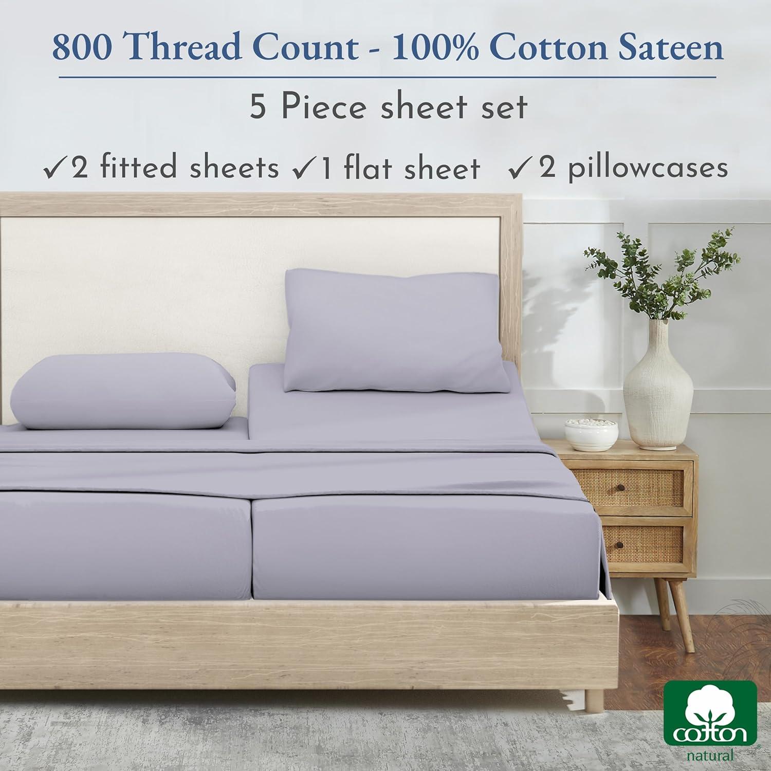 Luxury Bed Sheets Set - 800 Thread Count 100% Cotton Sheets, Deep Pocket, Soft, Cool & Breathable by California Design Den