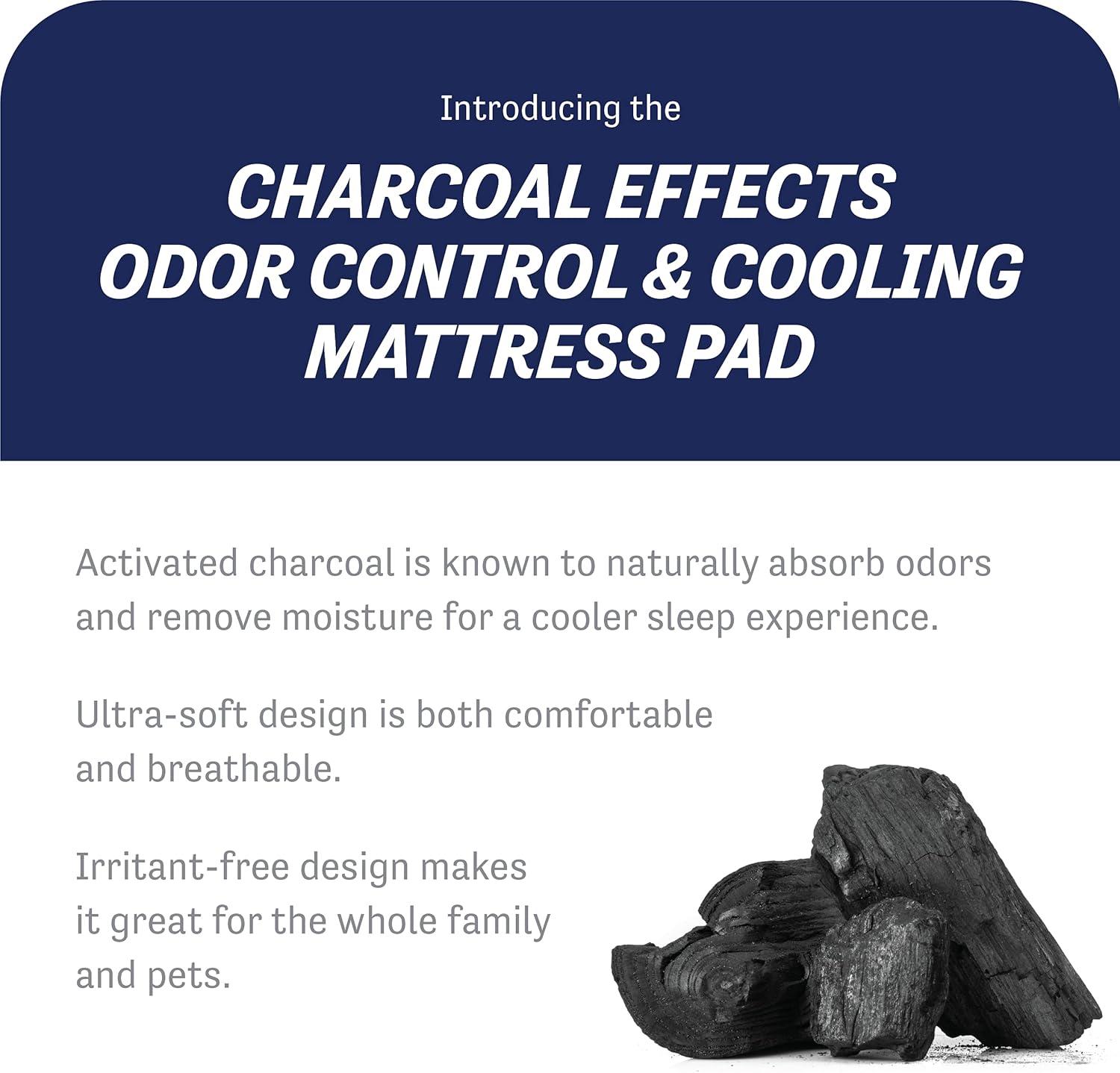 Twin White Charcoal Cooling Water-Resistant Mattress Pad