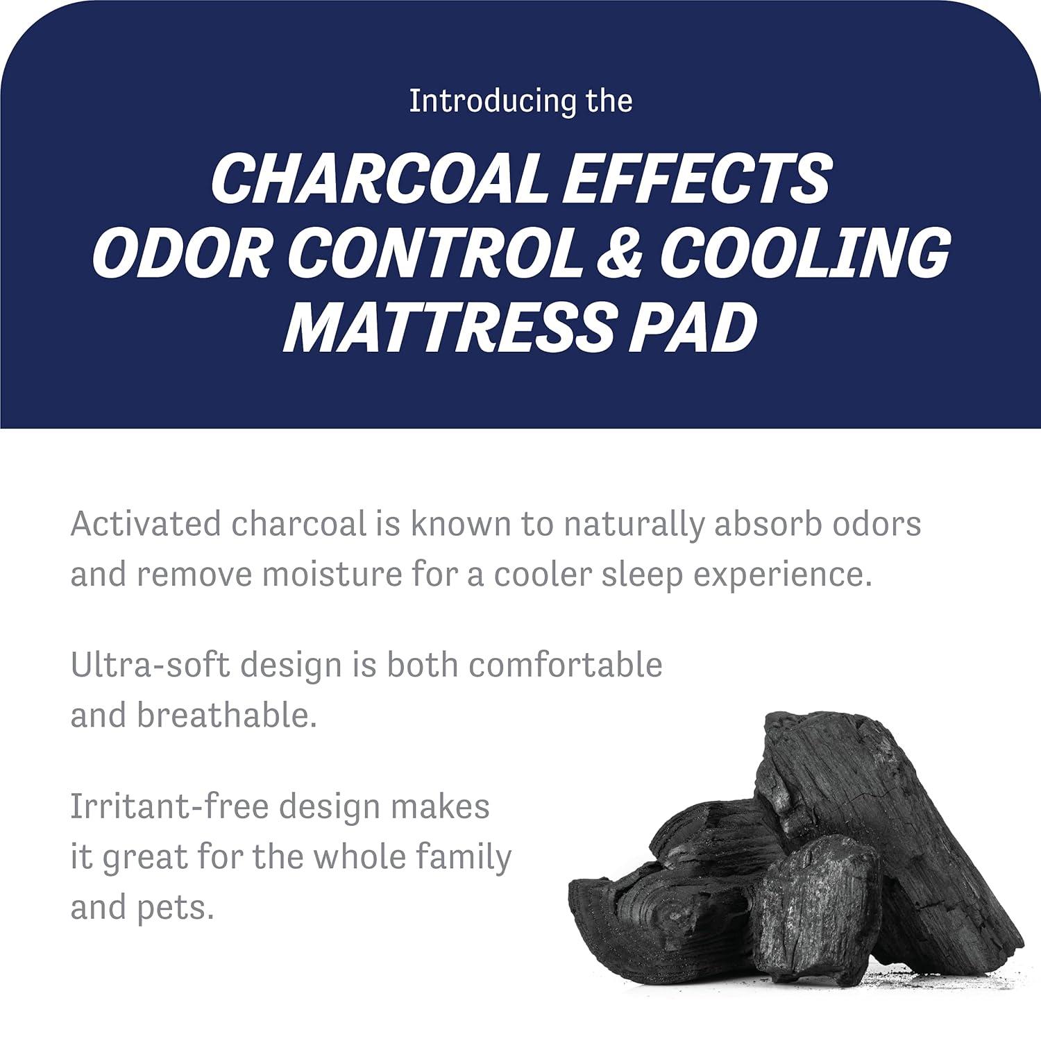 Water-Resistant Charcoal Effects Odor Control and Cooling Fitted Mattress Pad, Twin, White