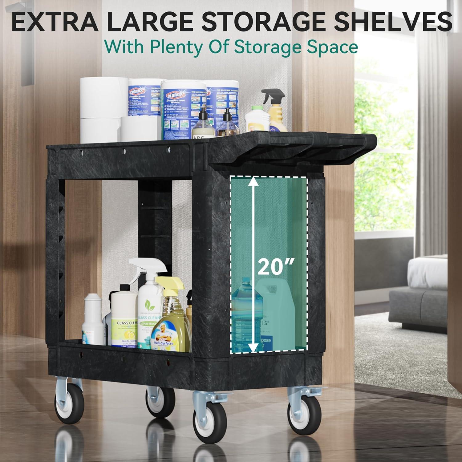 Heavy Duty 550 lbs 2-Shelf Service Utility Cart 40'' x 17'' with Lipped Shelf