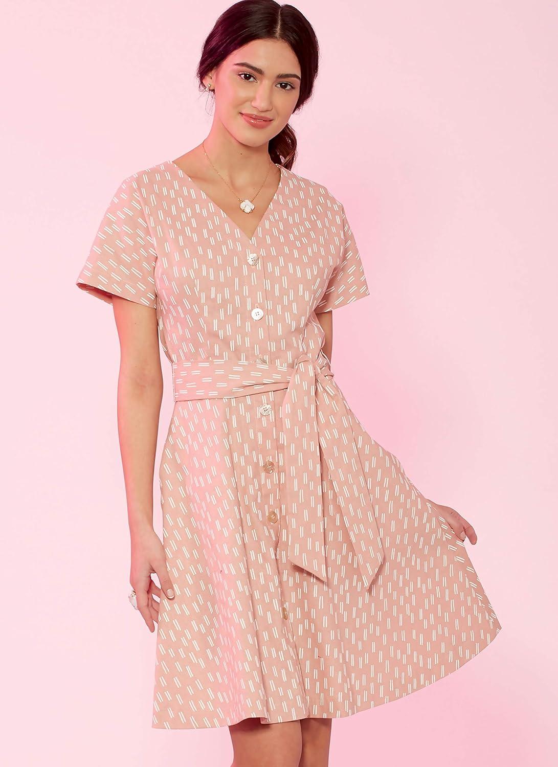 McCall's Patterns McCall's Women's Petite Belt and Button Up Dress, Sizes 6-14 Sewing Pattern, White