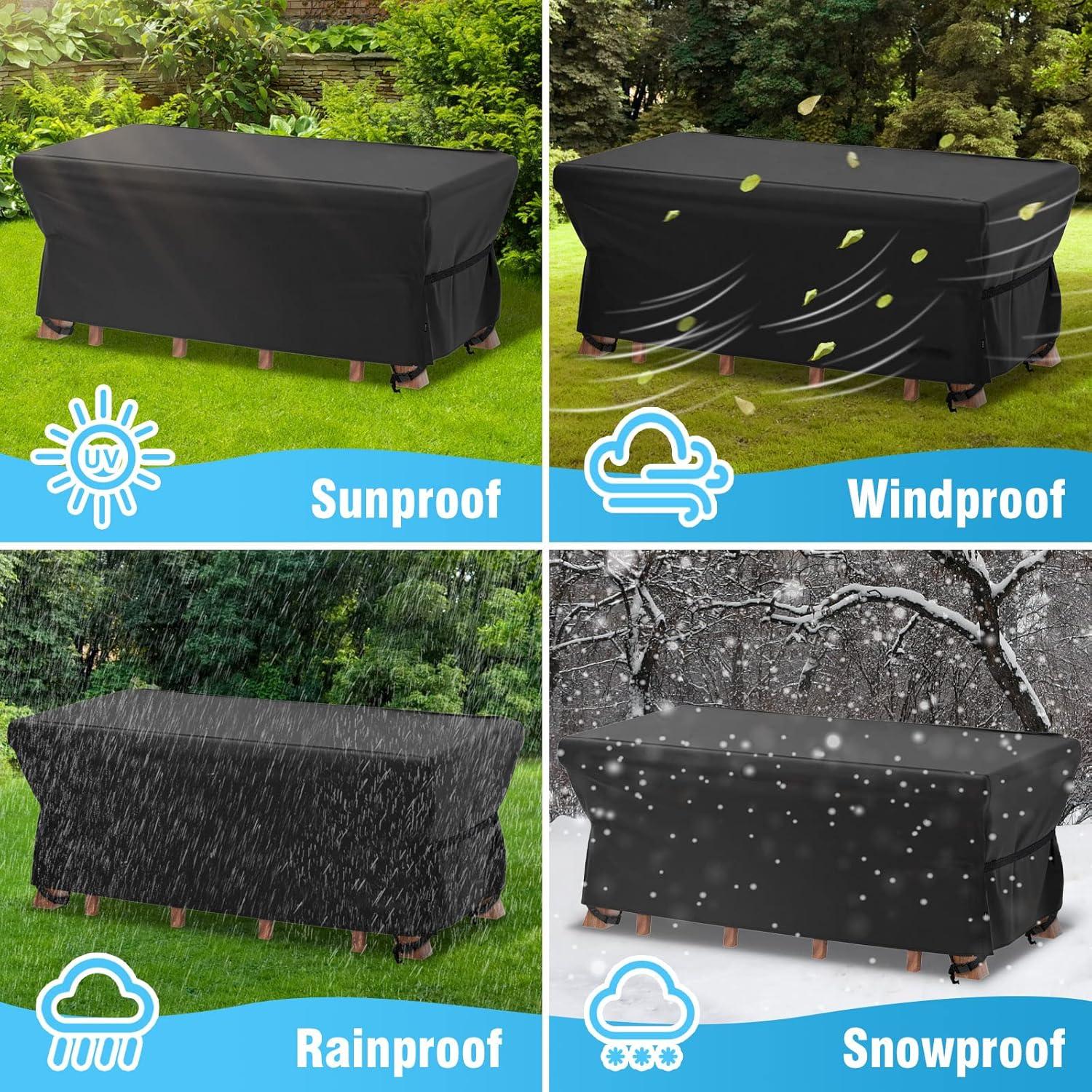 Black Waterproof Oxford Patio Furniture Cover with Buckles, 67”L x 37”W x 28”H