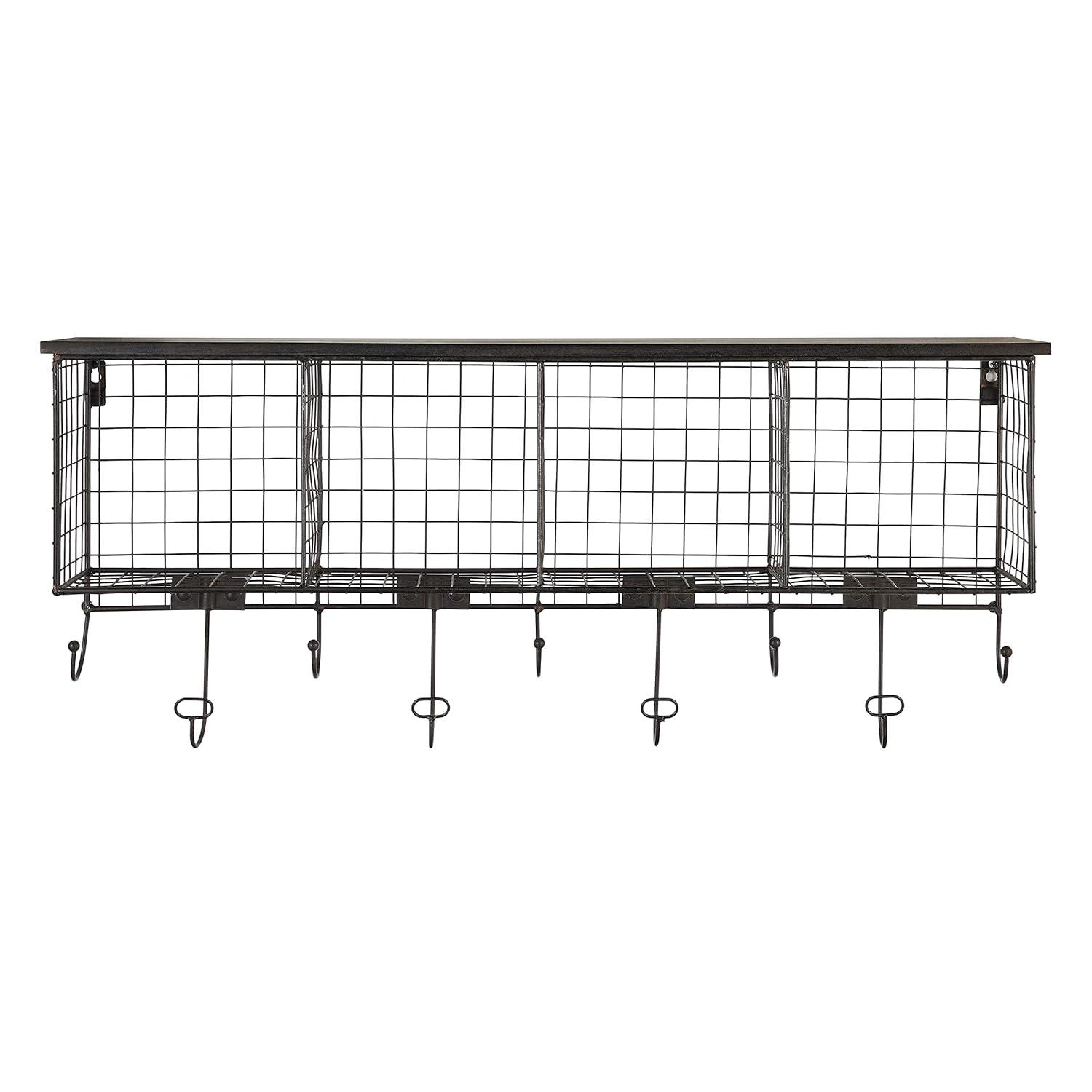 Linon Four Cubby Metal Wall Shelf in Black