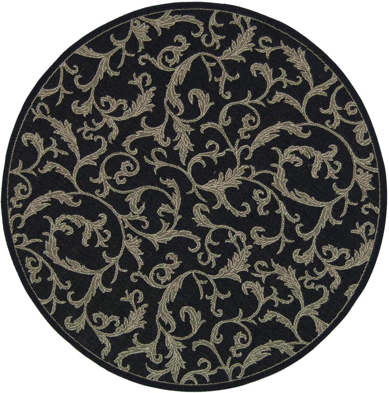 Elegant Courtyard 6'7" Round Black Synthetic Indoor/Outdoor Rug