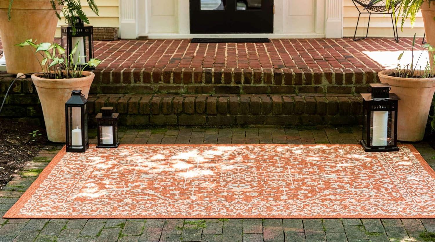 Unique Loom Outdoor Botanical Collection Area Rug - Allover (5' 1" x 8' Rectangle Terracotta/Beige)