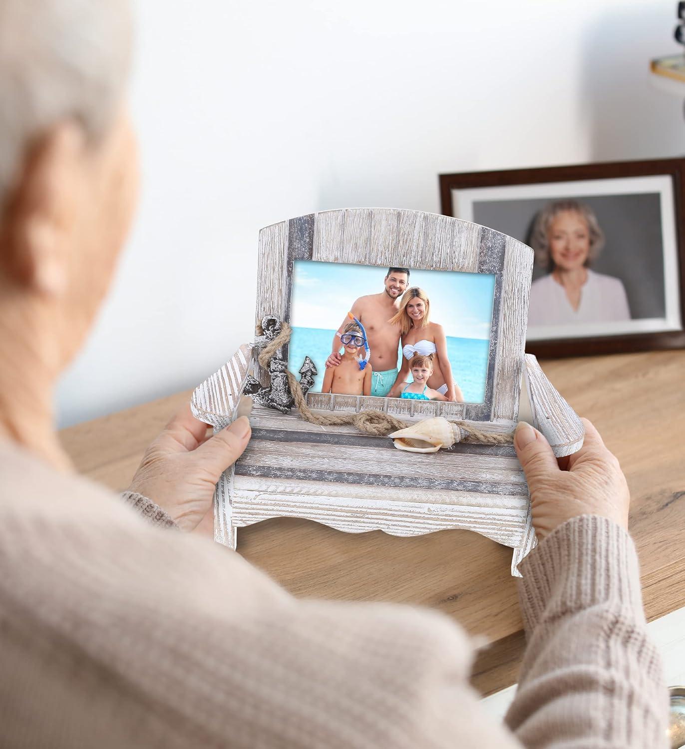 CoTa Global Silver Sea Chair 5x3.5 Beach Frame - Distressed Wood Beach Chair Picture Frame for Summer Vacation Memory, Handmade Tropical Nautical Picture Frame for Tabletop - 7 Inch, Color May Vary