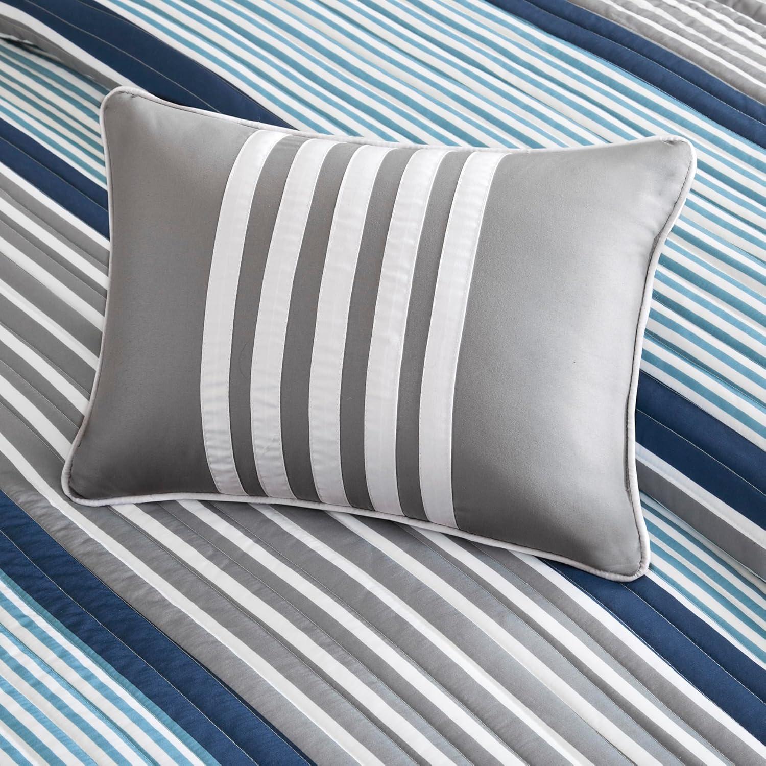 Reversible Gray Microfiber Quilt Set, Twin - Modern Striped Design