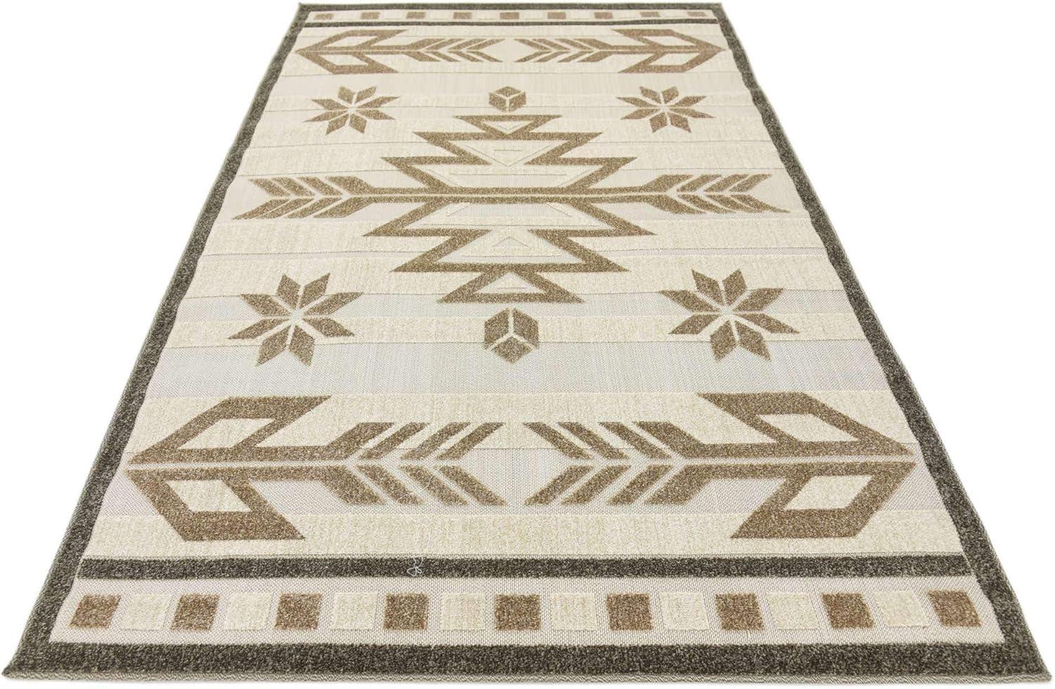 Beige and Brown Rectangular Striped Outdoor Rug