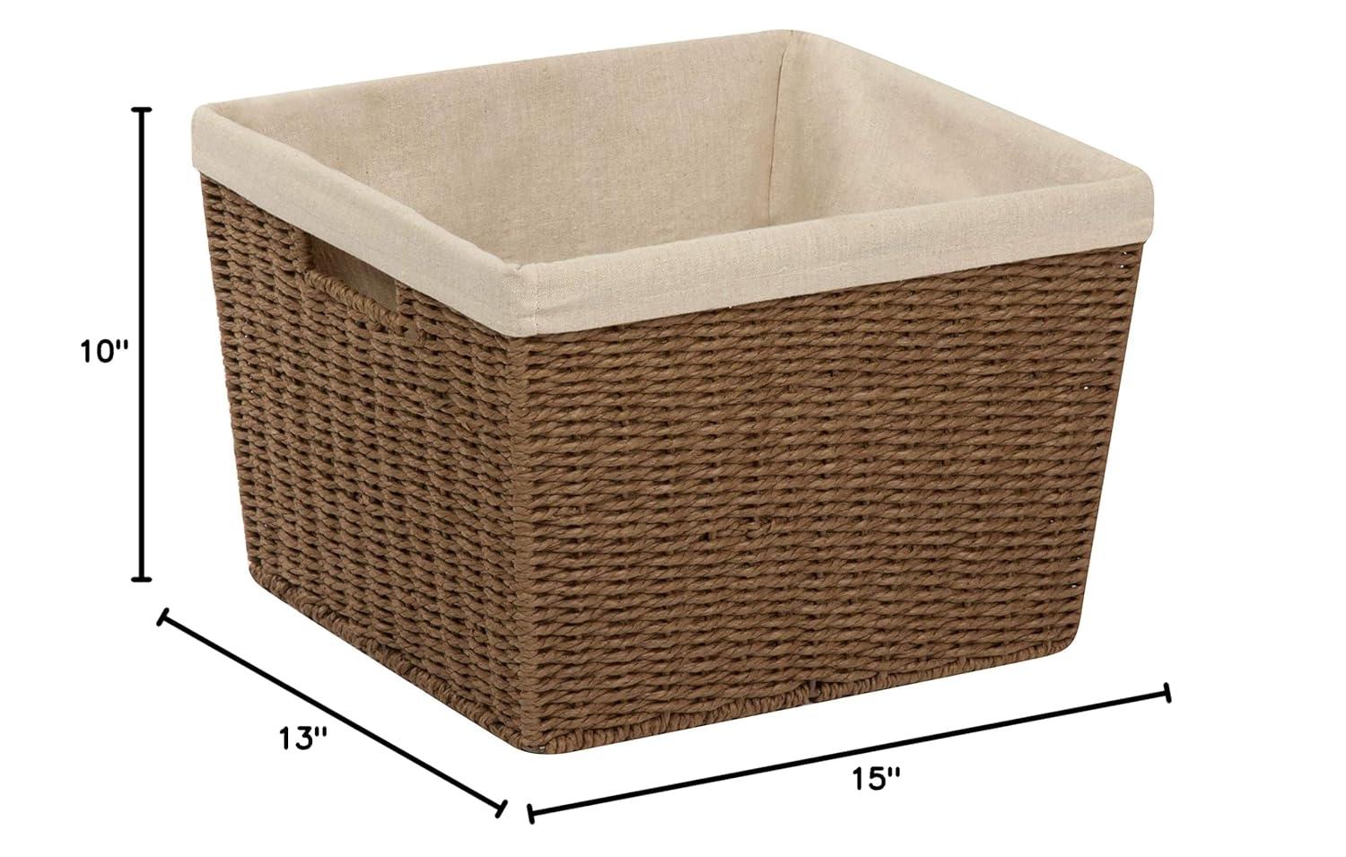 Honey-Can-Do Paper Rope and Steel Large Storage Basket with Liner, Brown/Natural