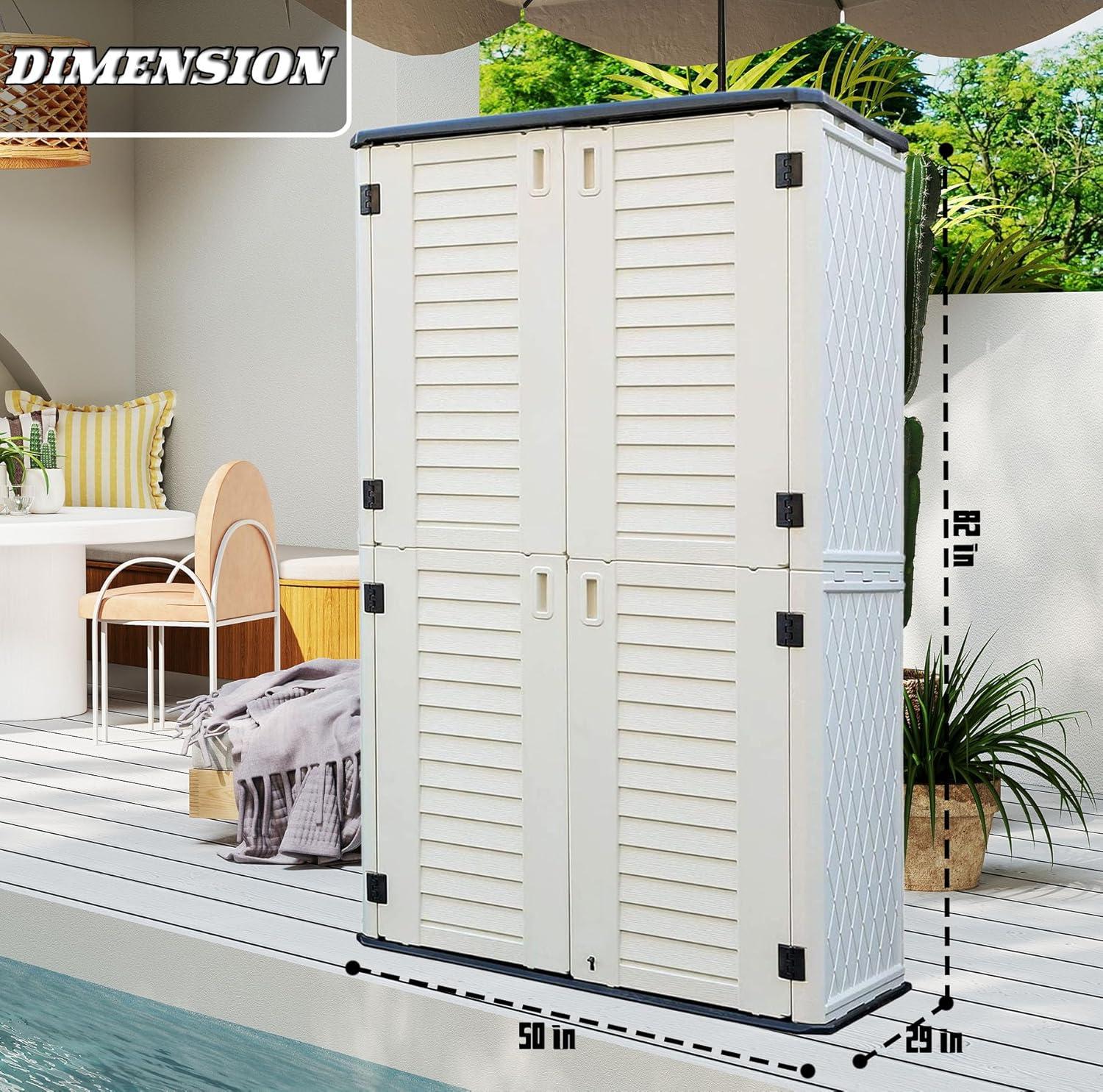 ADDOK 34 Cu.ft Outdoor Storage Shed, Horizontal Storage Unit Weather Resistance, Thick HDPE Resin Storage Cabinet for Backyards, Patio, Garden(White)