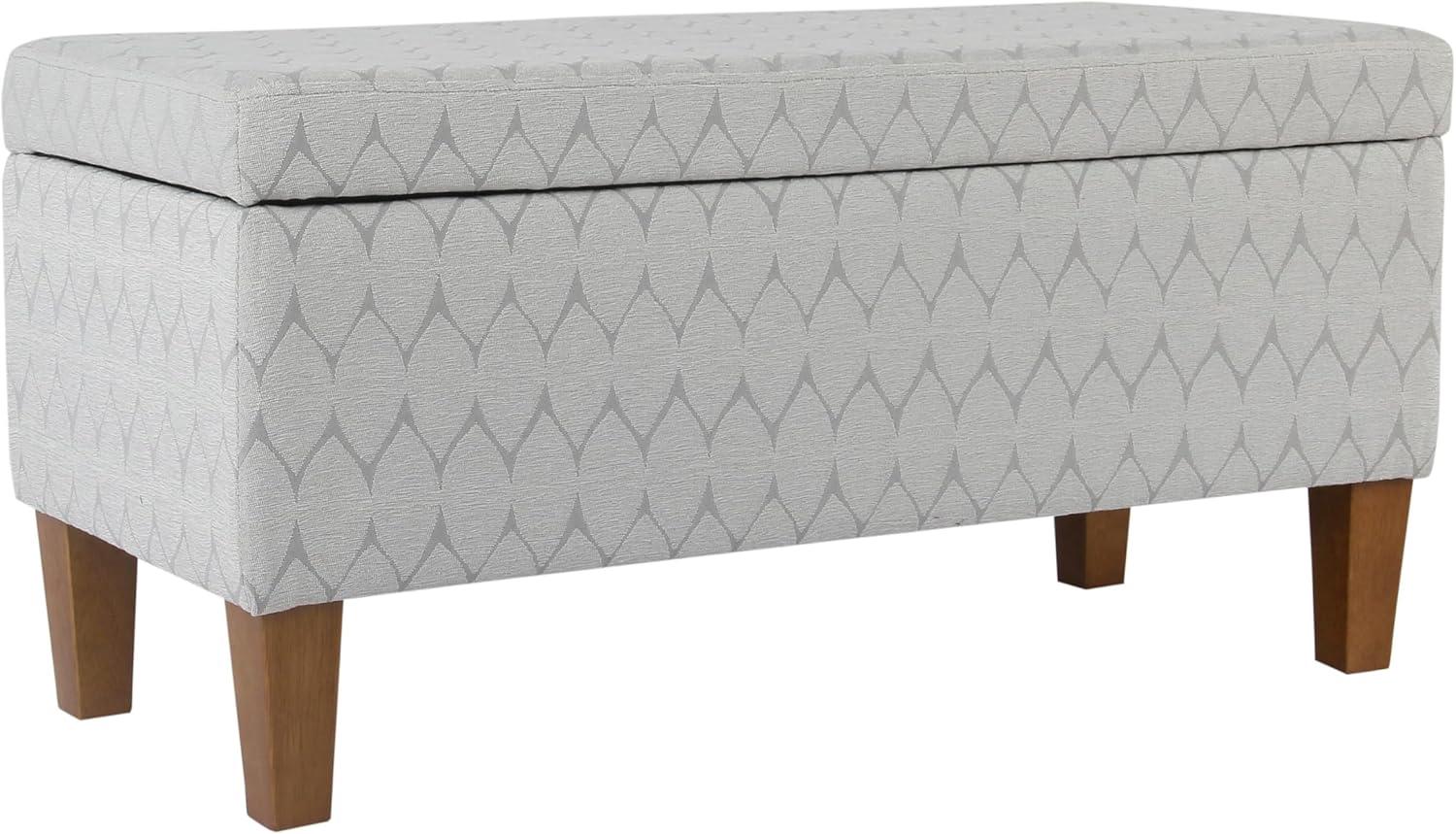 Gray Geometric Chenille Storage Bench with Oak Legs