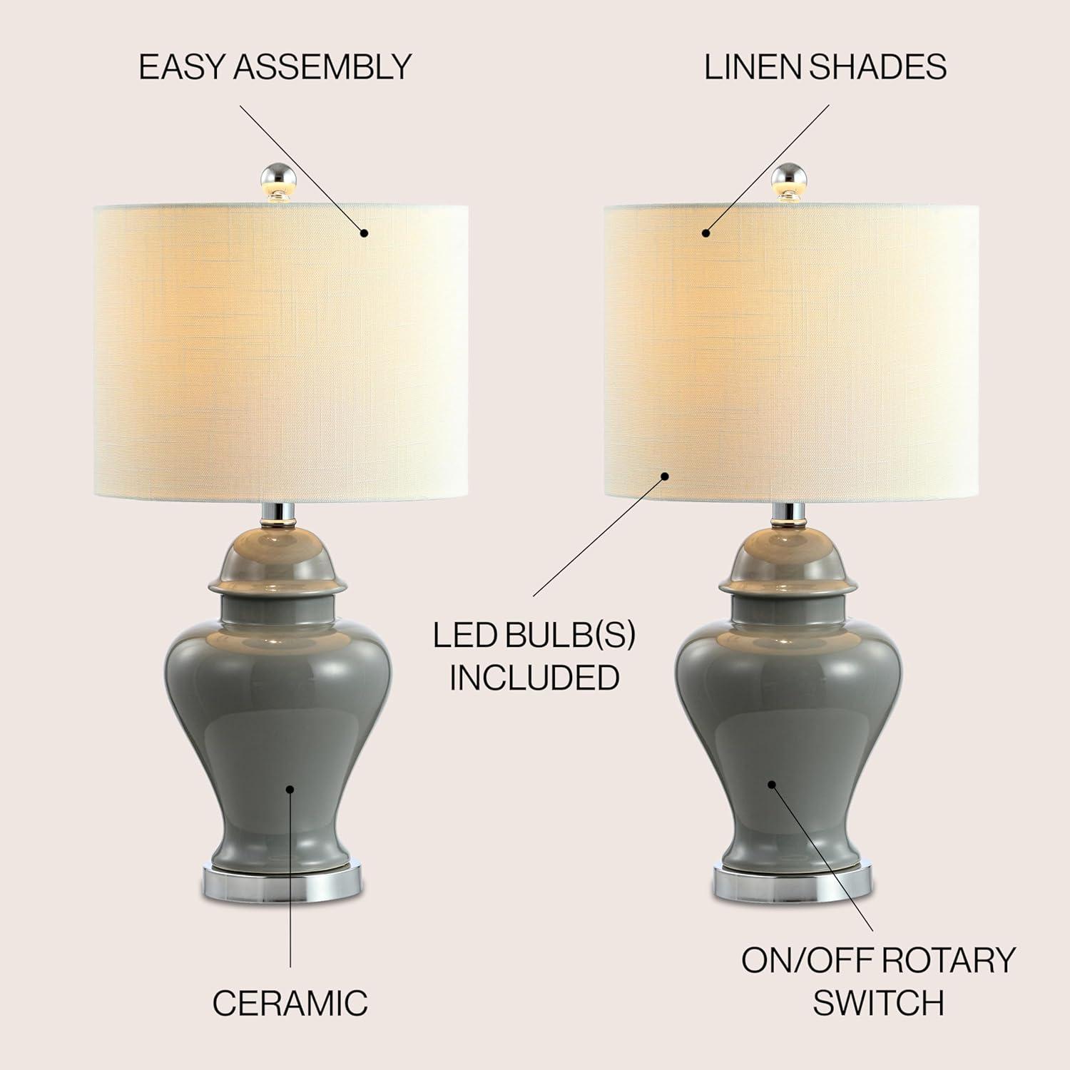 JONATHAN Y Qin 22" Ceramic/Iron Classic Cottage LED Table Lamp, Gray