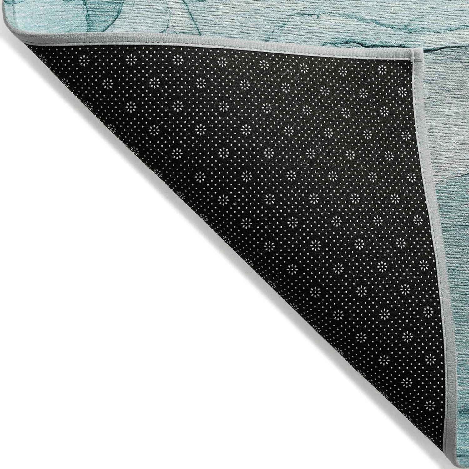 Addison Rugs Chantille Indoor/Outdoor Transitional Watercolors Teal Washable Round Rug, 8' x 8'