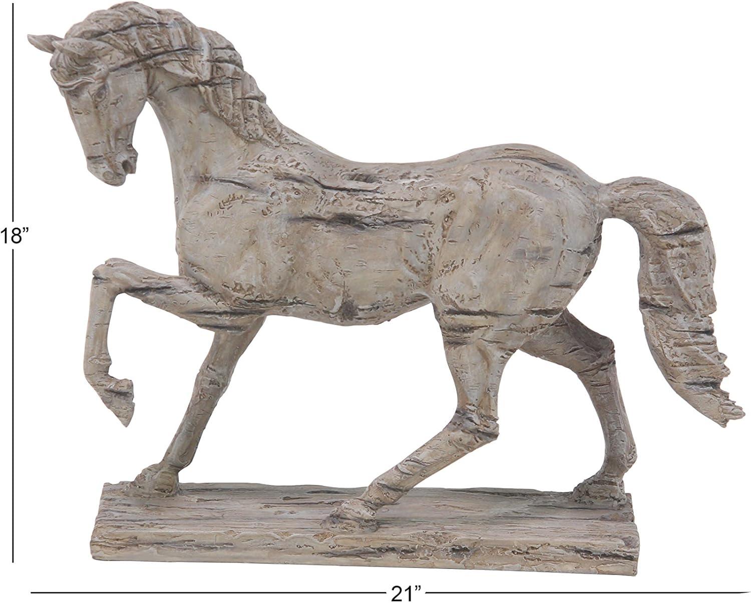 Beige Resin Prancing Horse Figurine with Weathered Finish