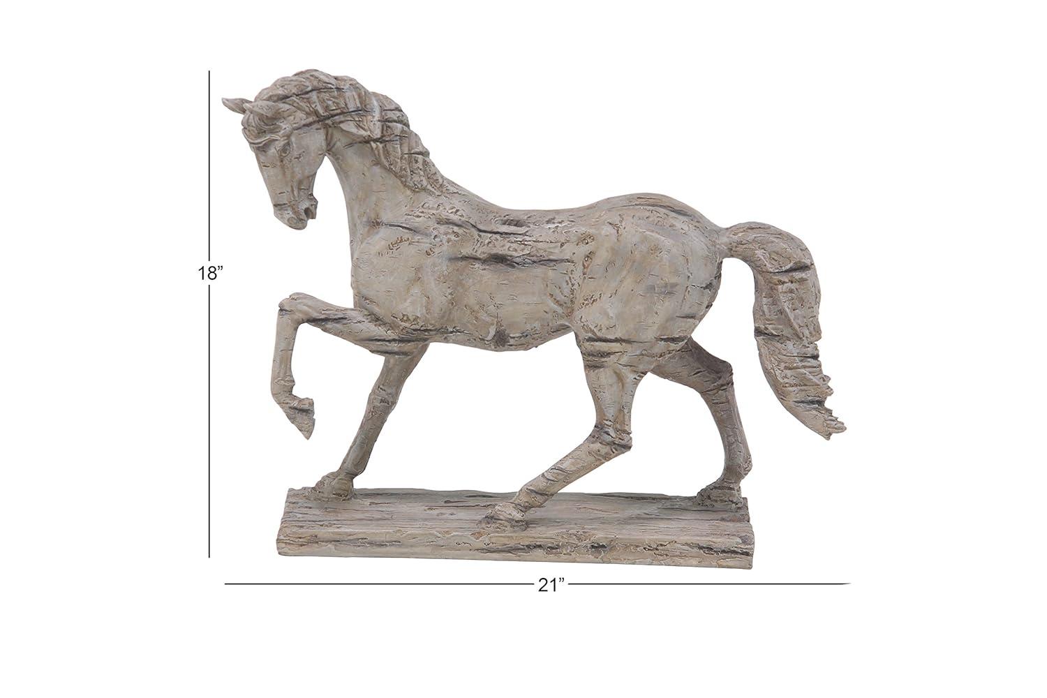 Deco 79 Polystone Horse Decorative Sculpture Prancing Home Decor Statue, Accent Figurine 21" x 6" x 18", Beige