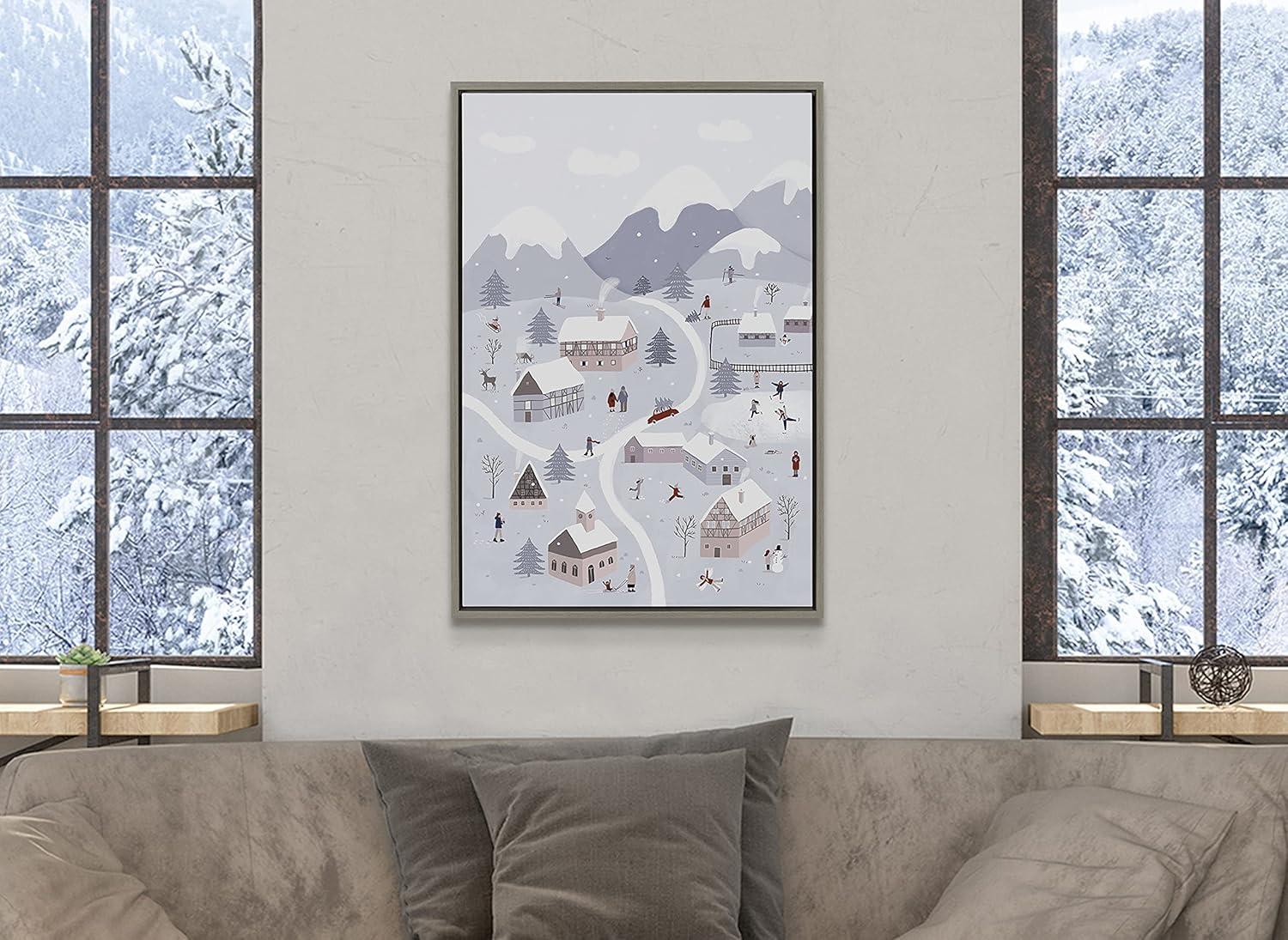 Kate and Laurel Sylvie Winter Wonderland Framed Canvas by Maja Tomljanovic, 23x33, Gray