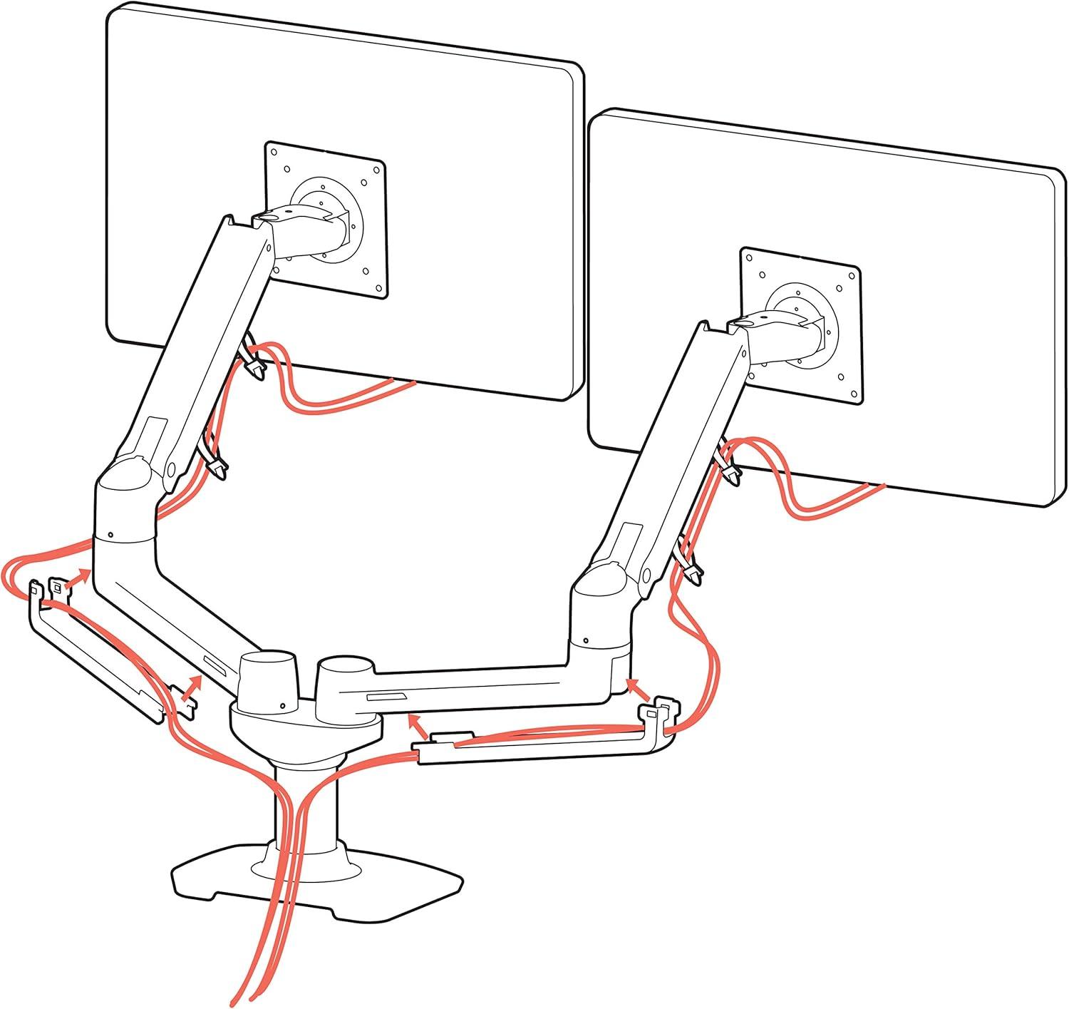 White Dual Monitor Full-Motion Desk Mount with Riser