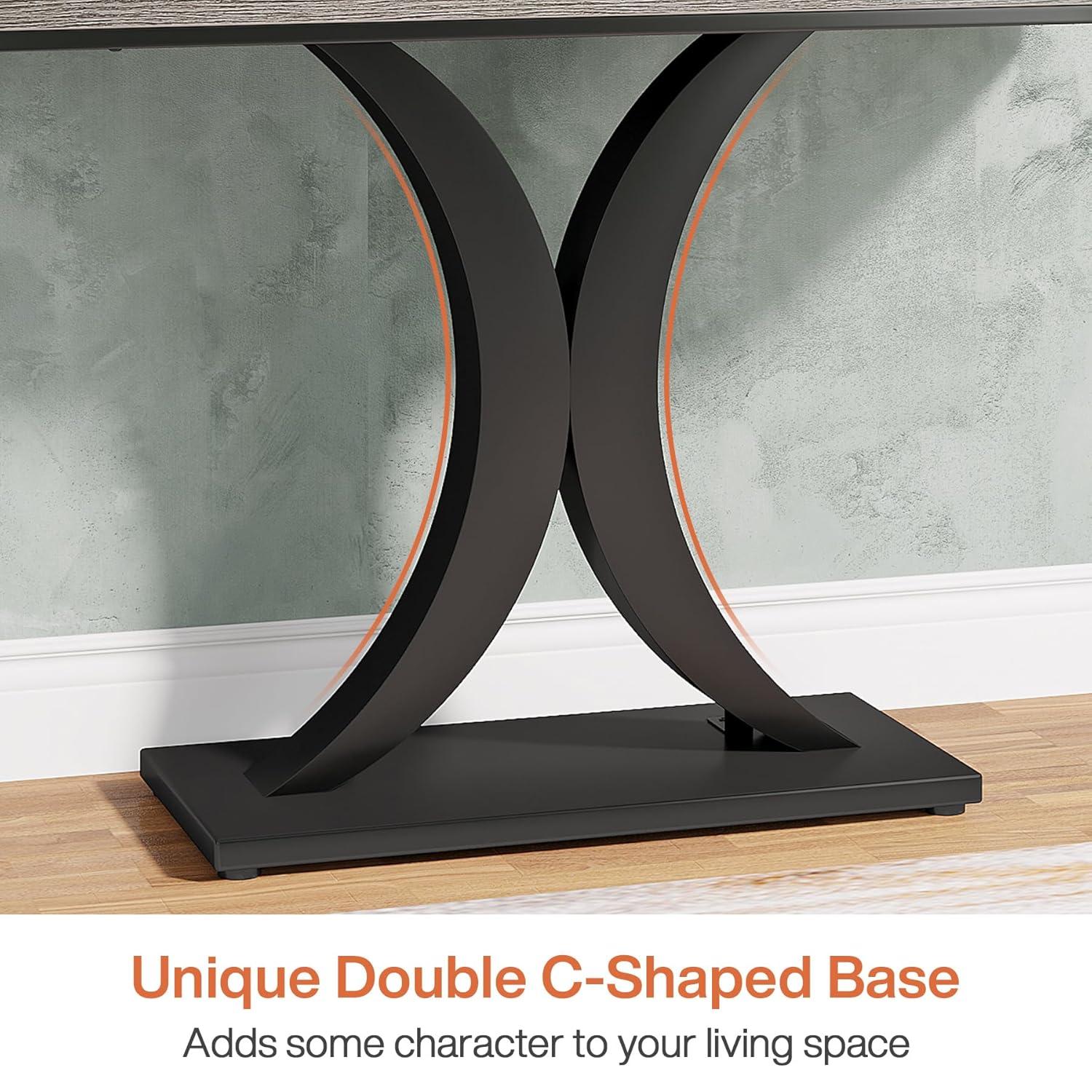 Tribesigns Industrial Console Tables, 40" Narrow sofa Entryway Tables with Geometric Base for Living Room, Hallway and Foyer,Gray and Black