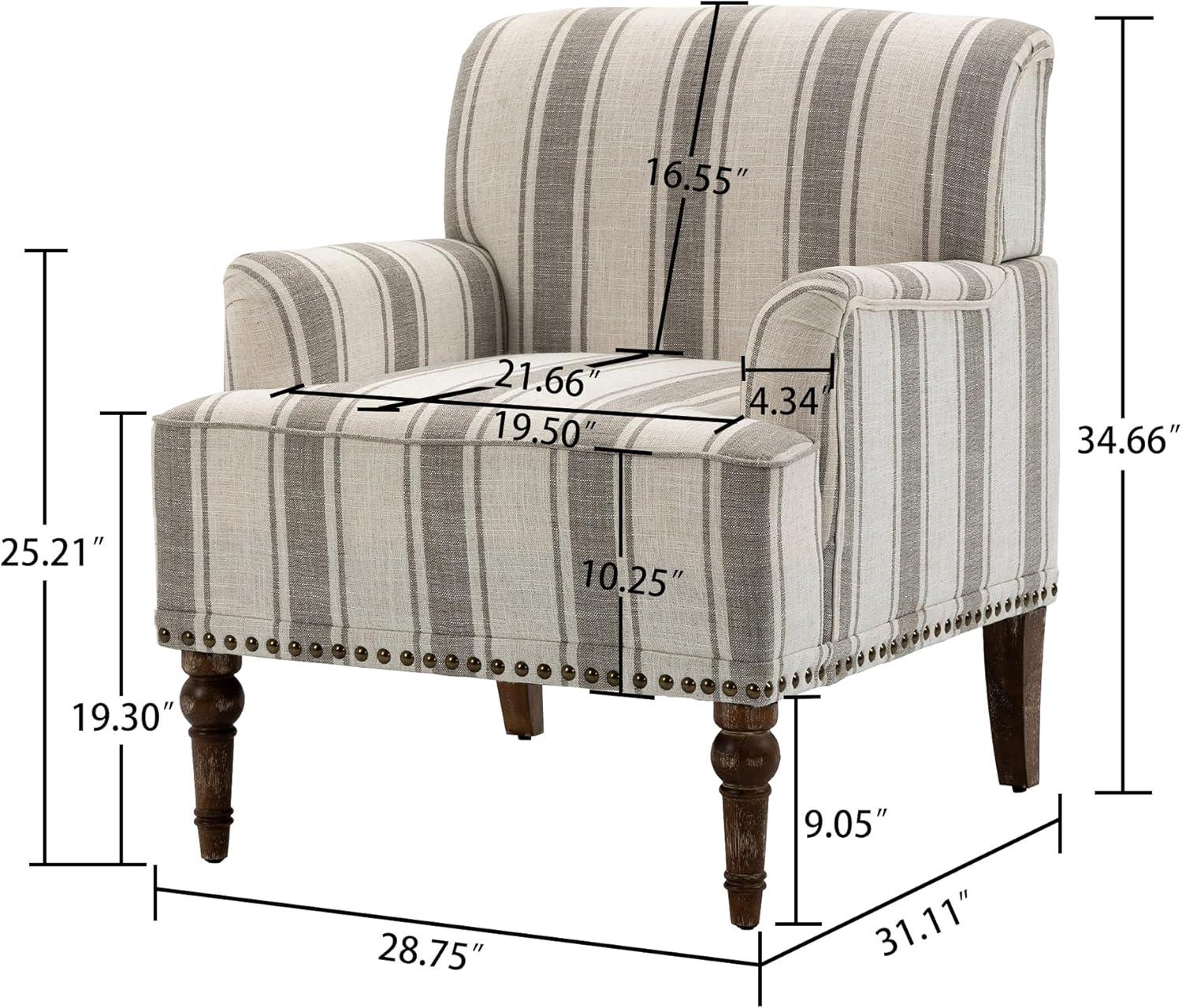 Gray Striped Barrel Accent Chair with Nailhead Trim