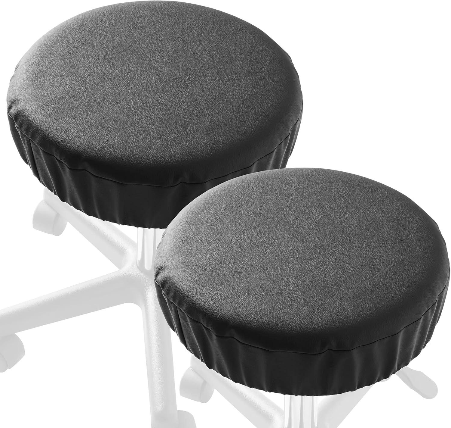 Saloniture 2-Pack Round Stool Seat Cover, 15-1/2" Waterproof Slipcover for Swivel Chair or Barstool - Cream