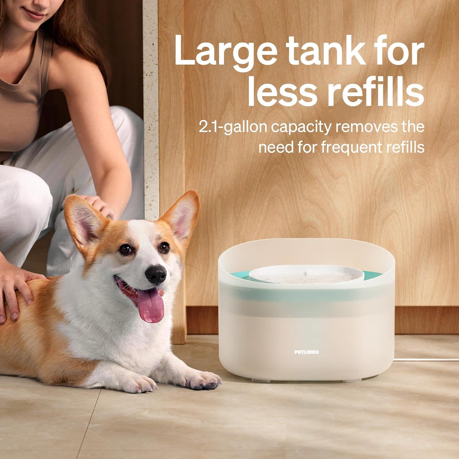 PETLIBRO Dog Water Fountain, 2.1Gal/8L Capsule Dog Fountain for Medium to Large Dogs, Anti-Splash Dog Water Bowl Dispenser, Ultra-Quiet Pet Water Fountain Easy to Clean