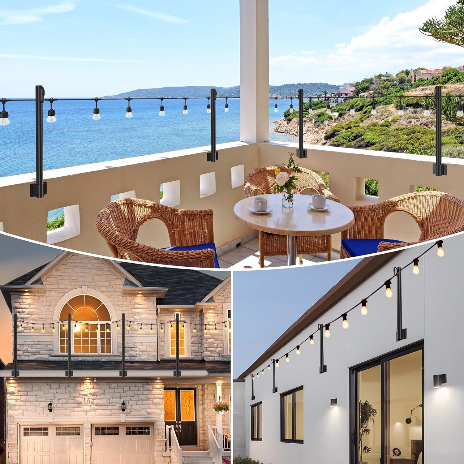 Suchtale 2 Pack 2.8 FT String Light Poles, Suspension Outdoor Fence Post Lights with Clip and Bracket SL-007-WF