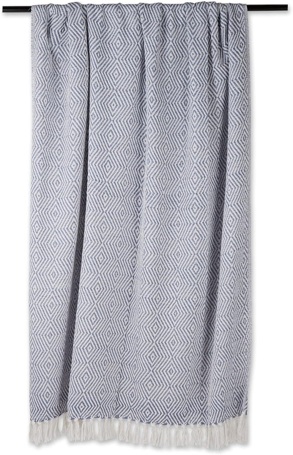 50"x60" Diamond Geometric Throw Blanket Stonewash Blue - Design Imports: Lightweight, Woven Cotton