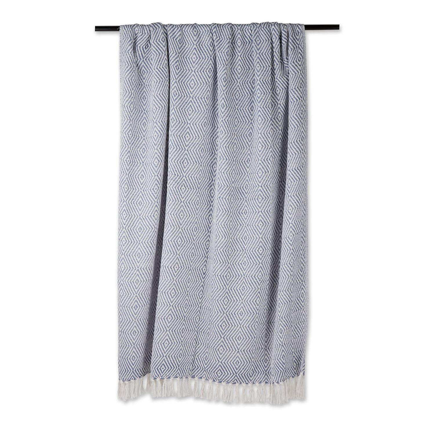 50"x60" Diamond Geometric Throw Blanket Stonewash Blue - Design Imports: Lightweight, Woven Cotton