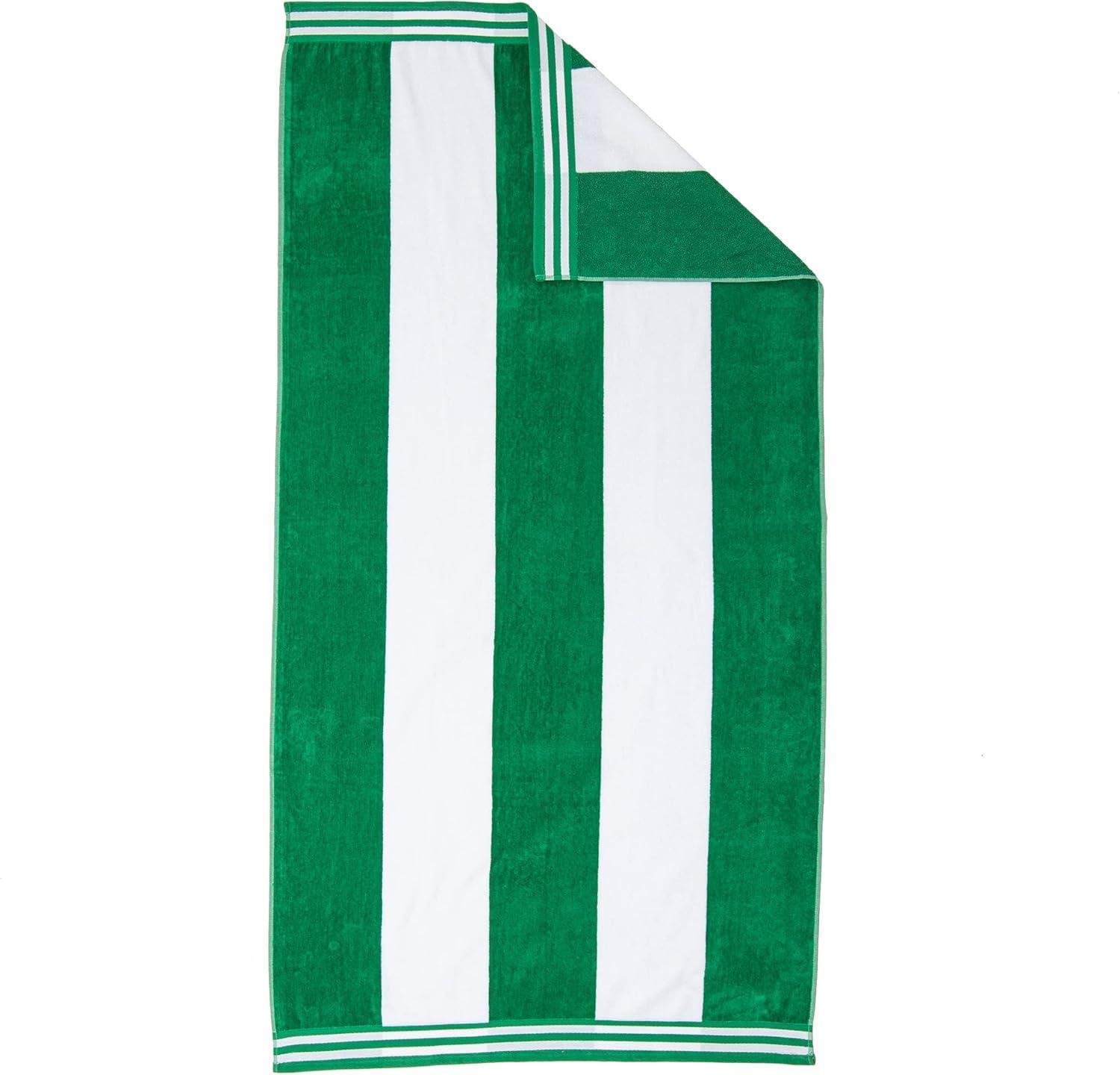 Superior Cotton Striped Oversized Beach Towel, 34" x 64", Dark Green