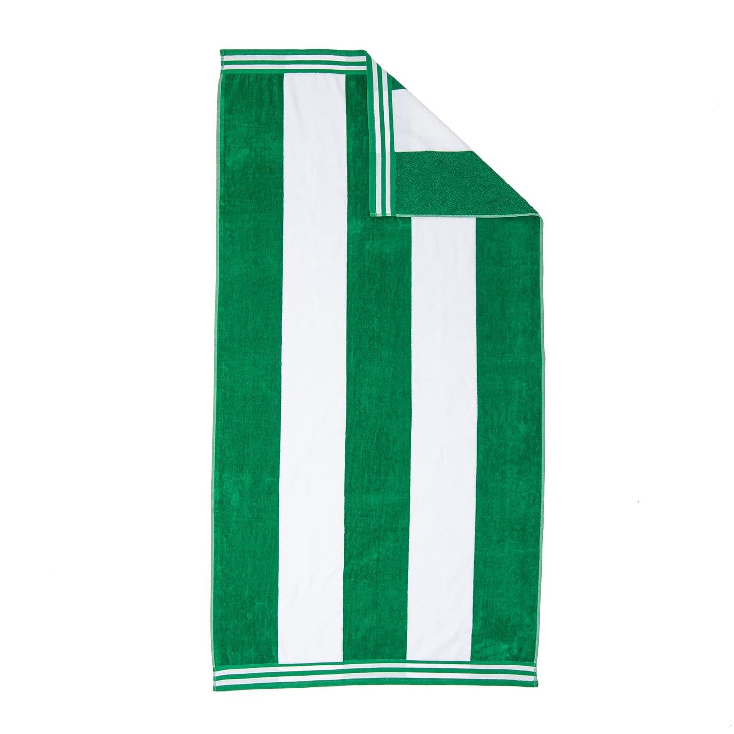 Superior Cotton Striped Oversized Beach Towel, 34" x 64", Dark Green